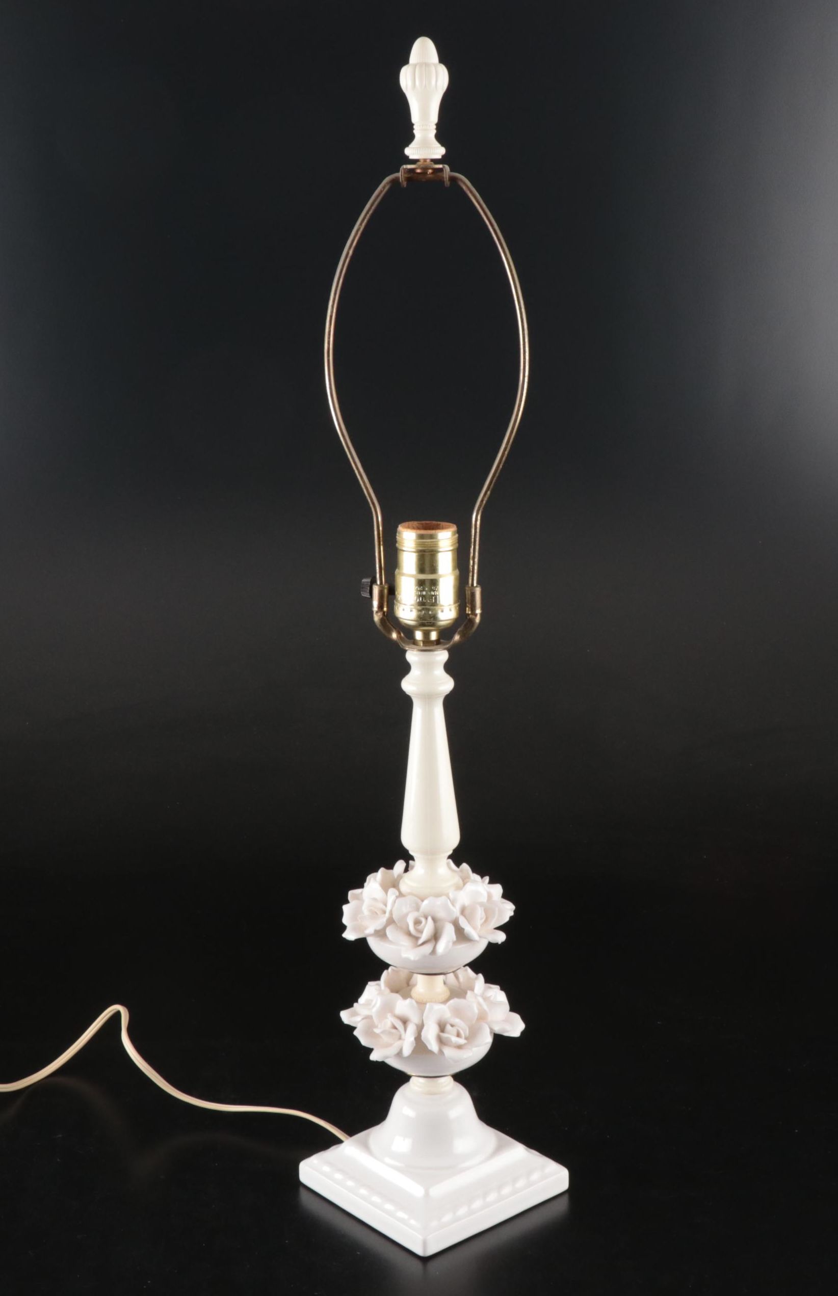 Porcelain Rosette Table Lamp with Scalloped Fabric Shade