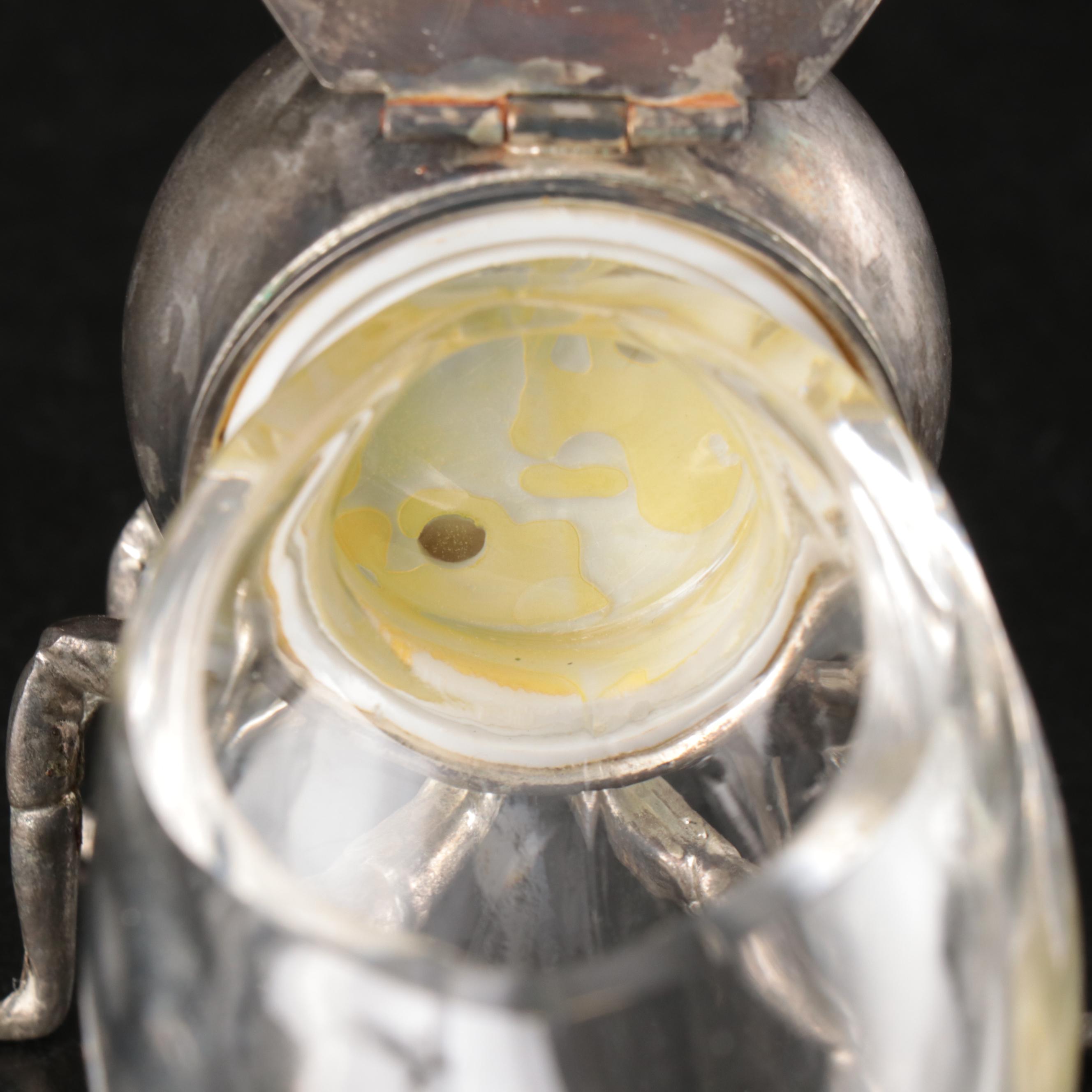 Godinger Silver Plate Insect Vessel with Glass Bird Cruet and Lidded Dish