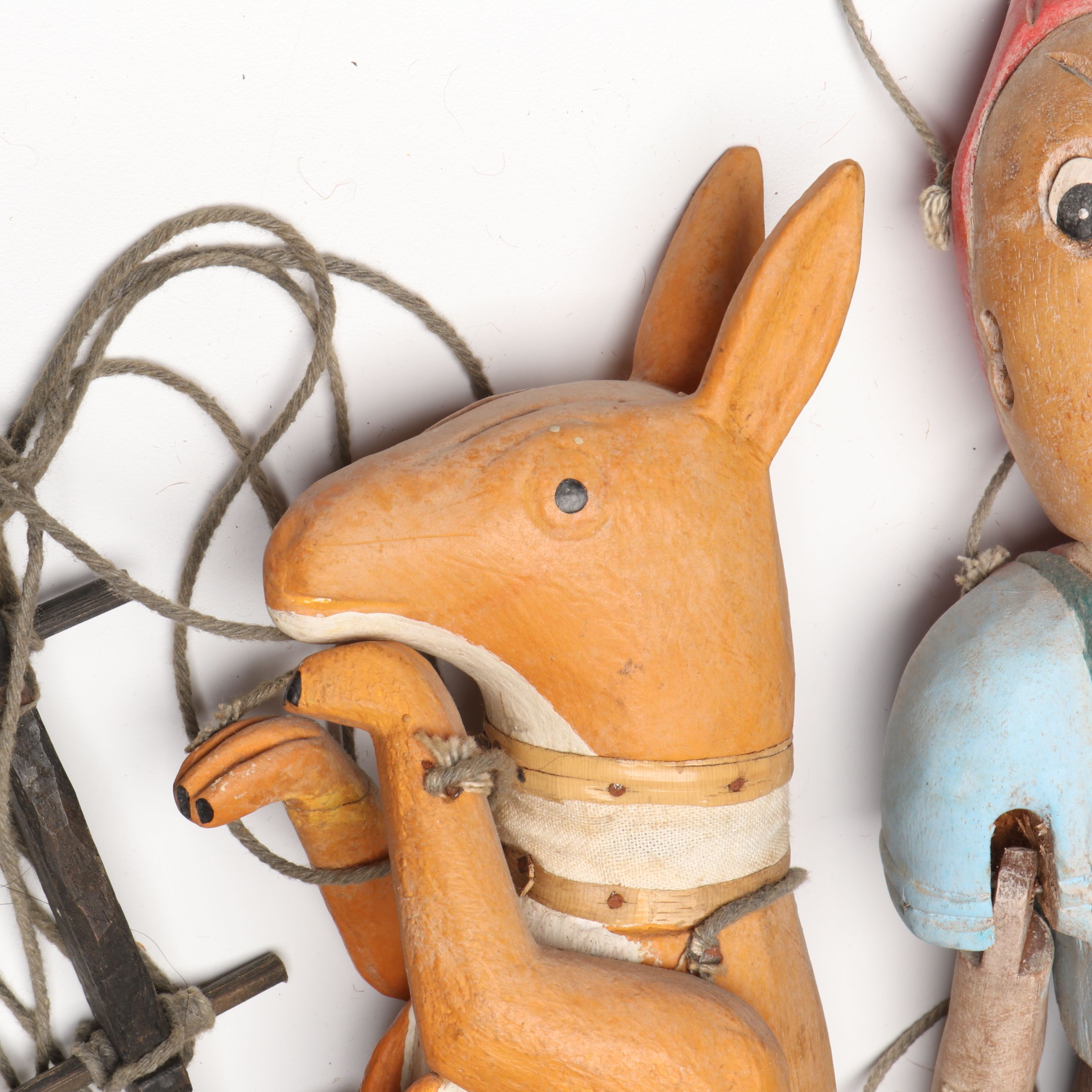 Handcrafted Folk Art Style Wooden Horse, Kangaroo and Other Marionettes