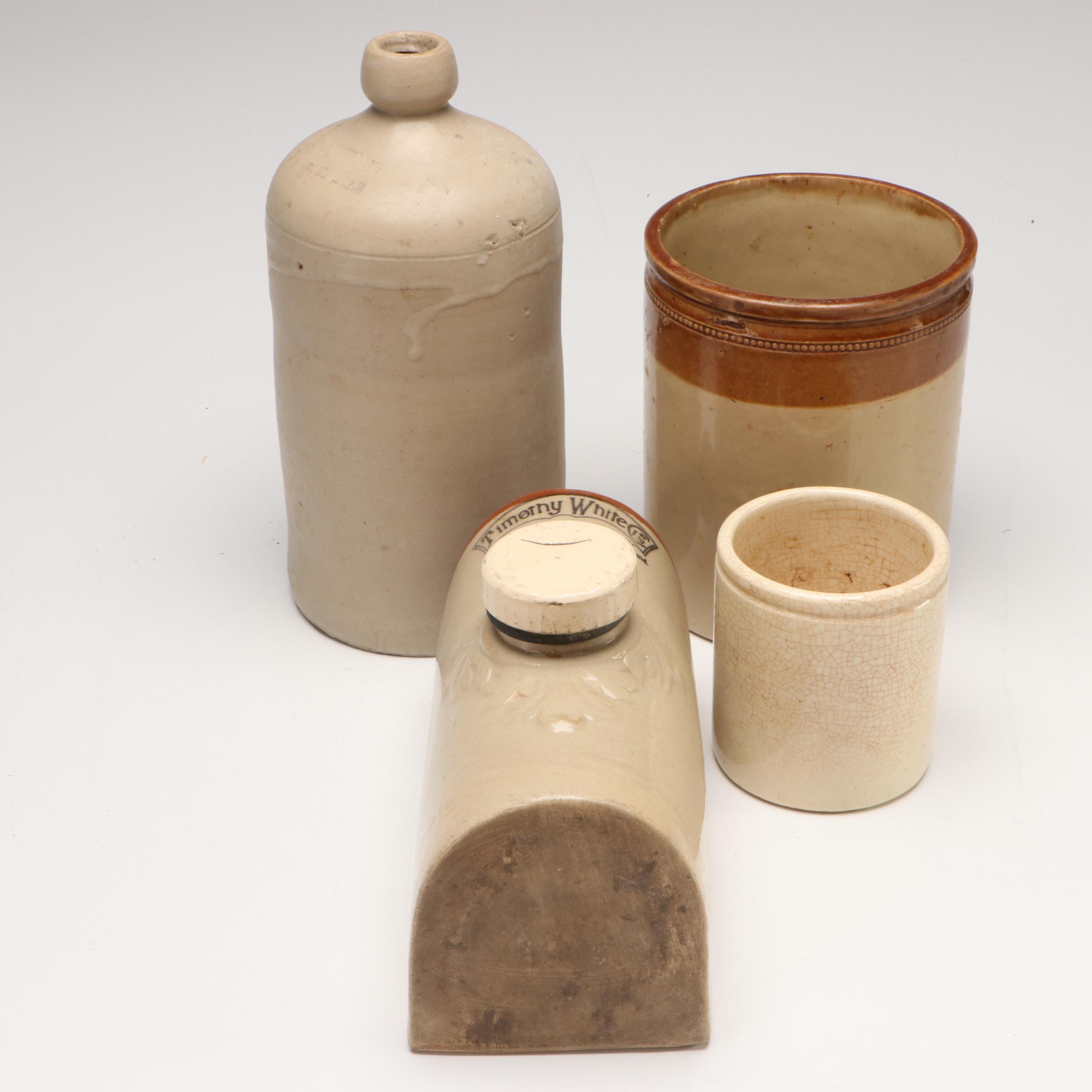 Timothy White Salt Glazed Stoneware Foot Warmer with Crocks and Bottle
