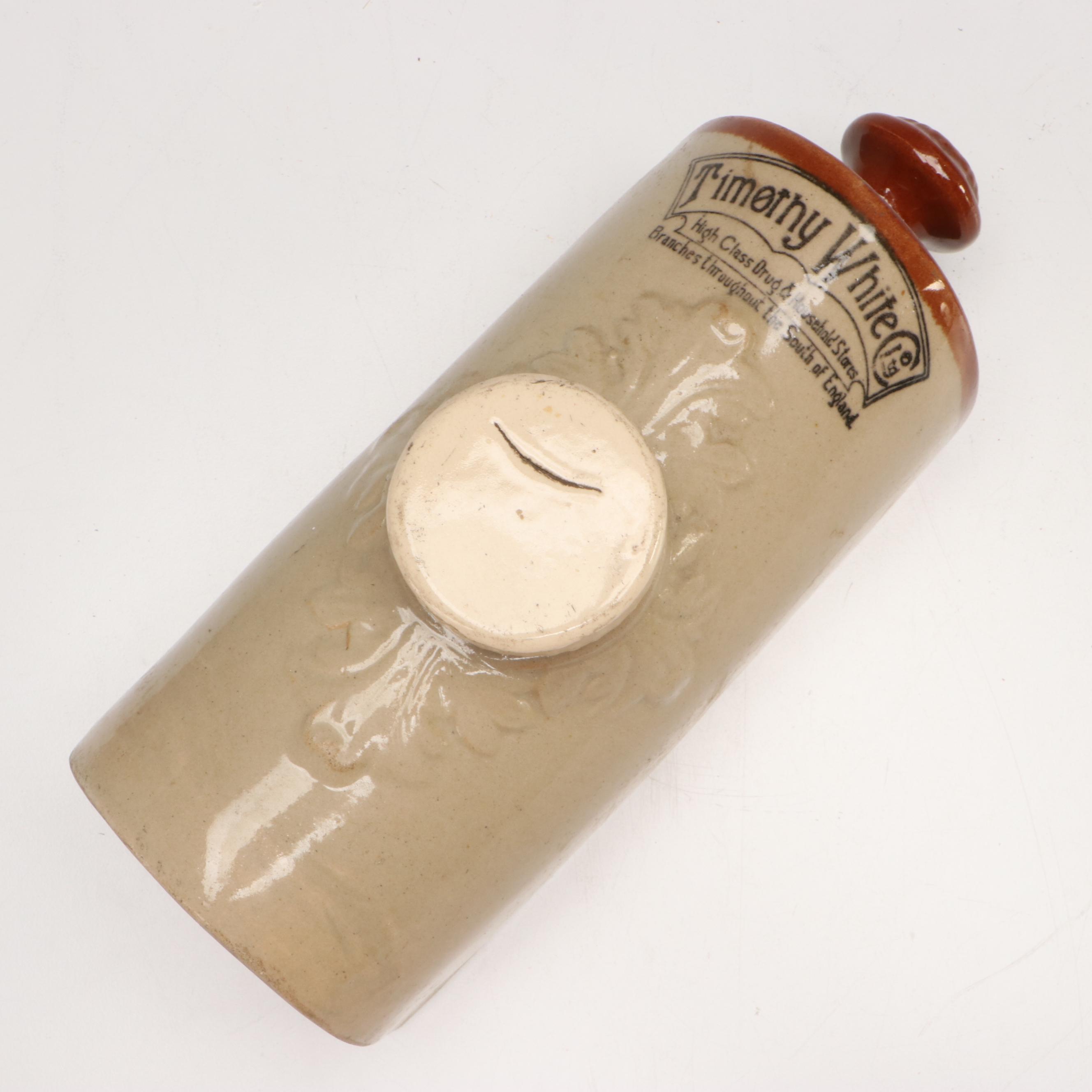 Timothy White Salt Glazed Stoneware Foot Warmer with Crocks and Bottle