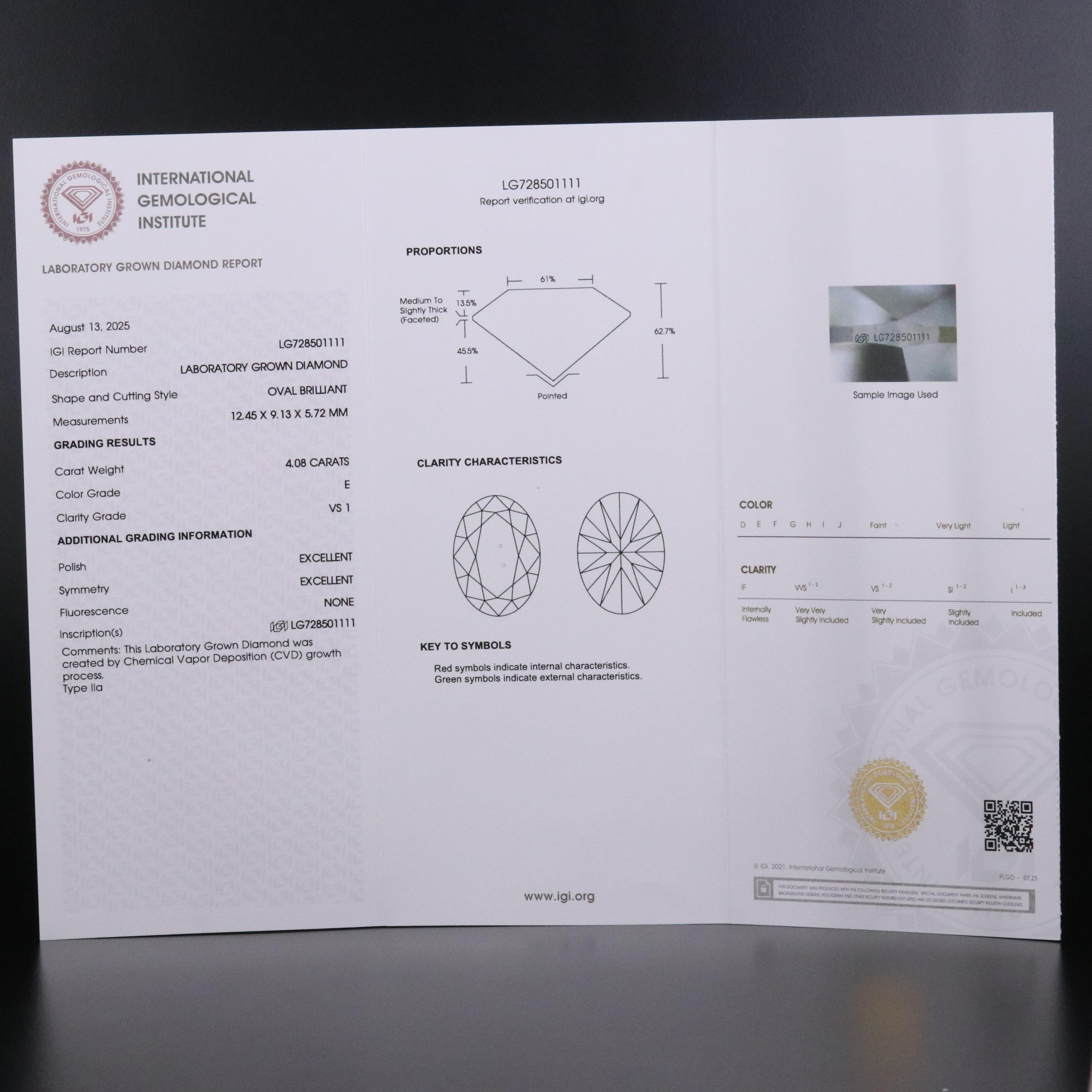 18K 4.08 CTW Lab Grown Diamond Ring with IGI Report