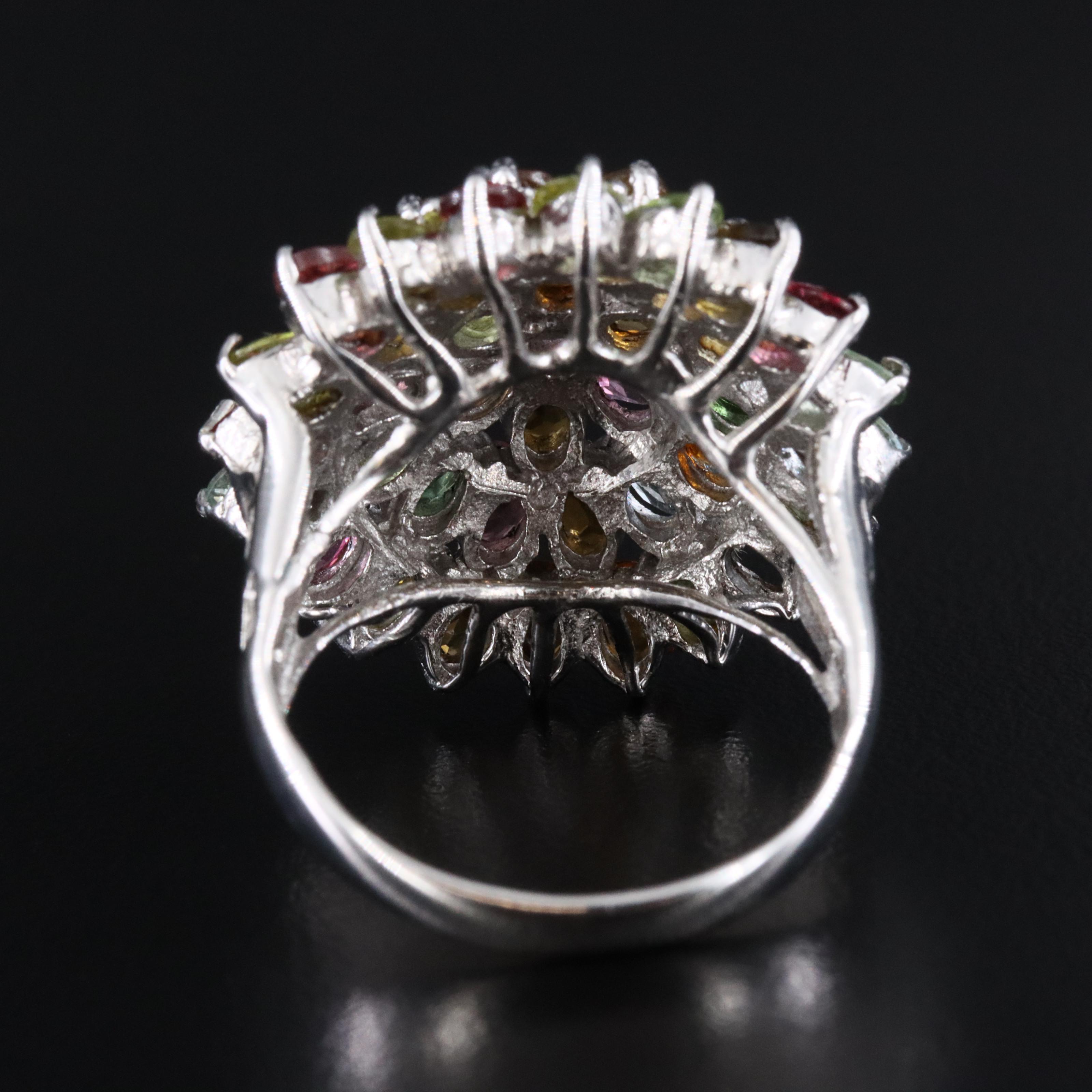 Sterling Tourmaline and Sapphire Cluster Ring