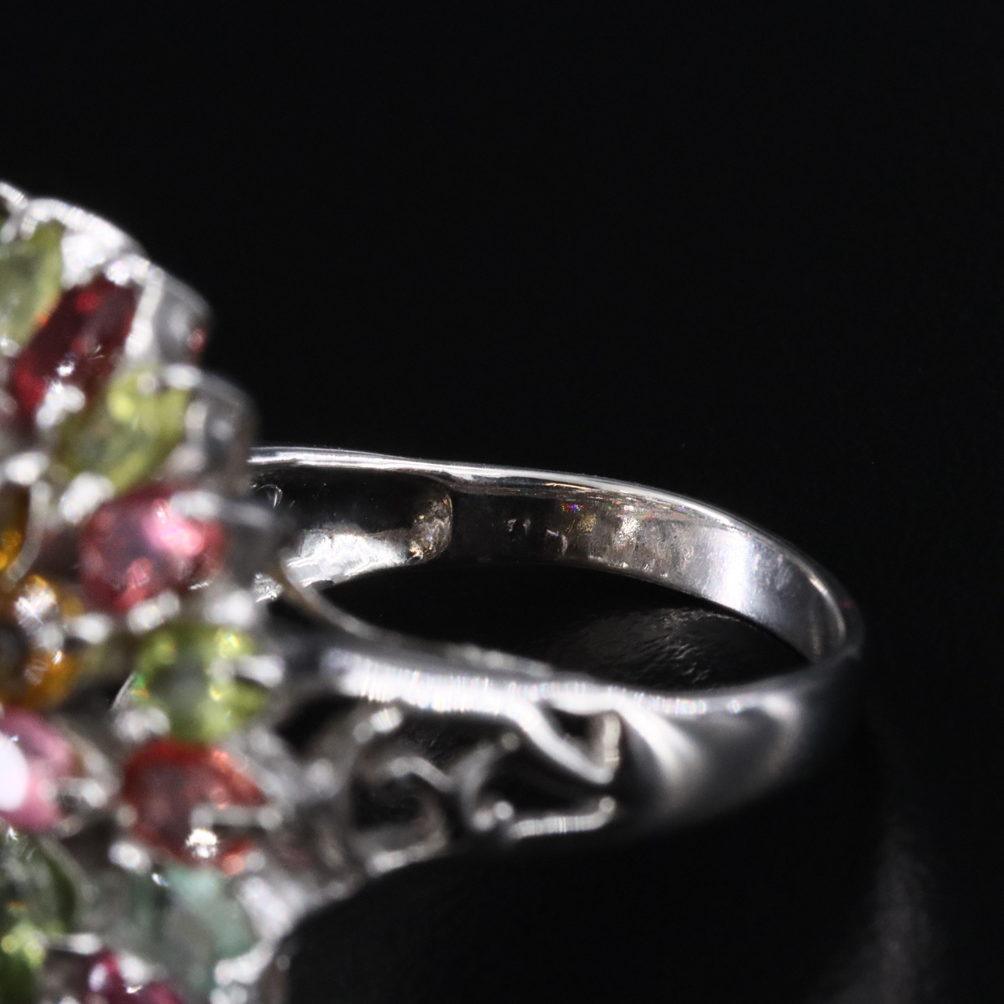 Sterling Tourmaline and Sapphire Cluster Ring