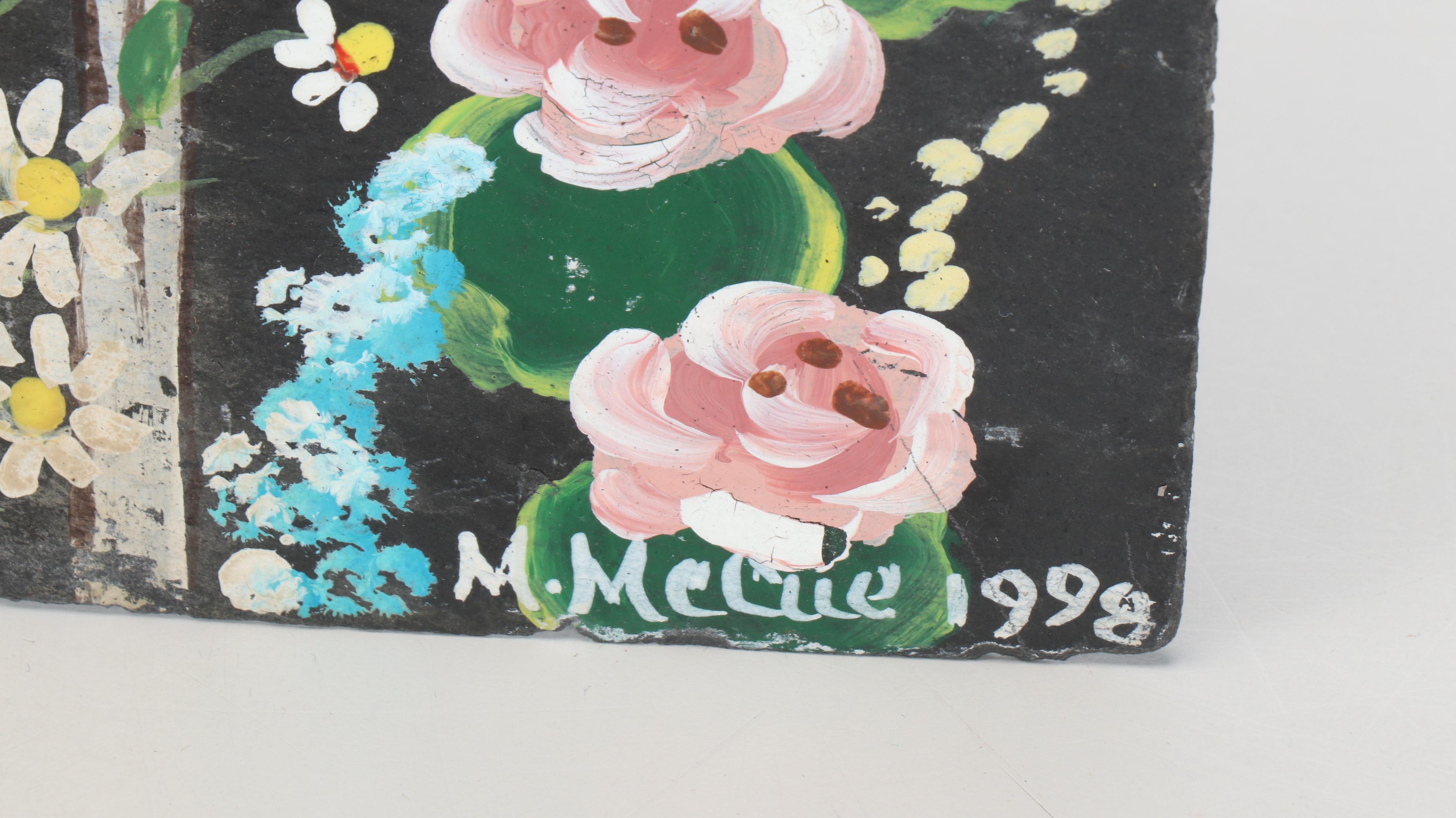 Hand-Painted Slate Welcome Sign with Cylindrical Glass Floor Vase