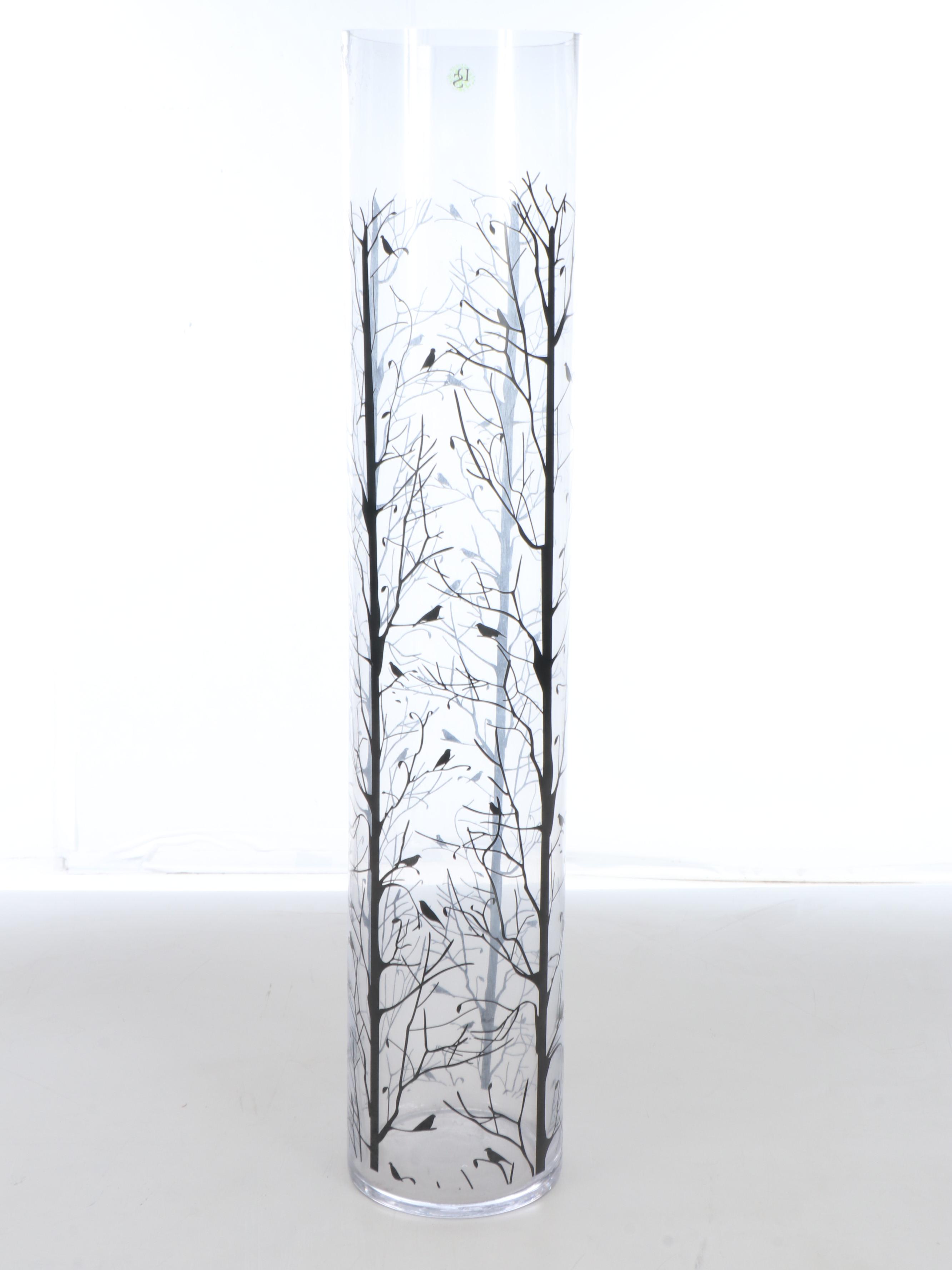 Hand-Painted Slate Welcome Sign with Cylindrical Glass Floor Vase