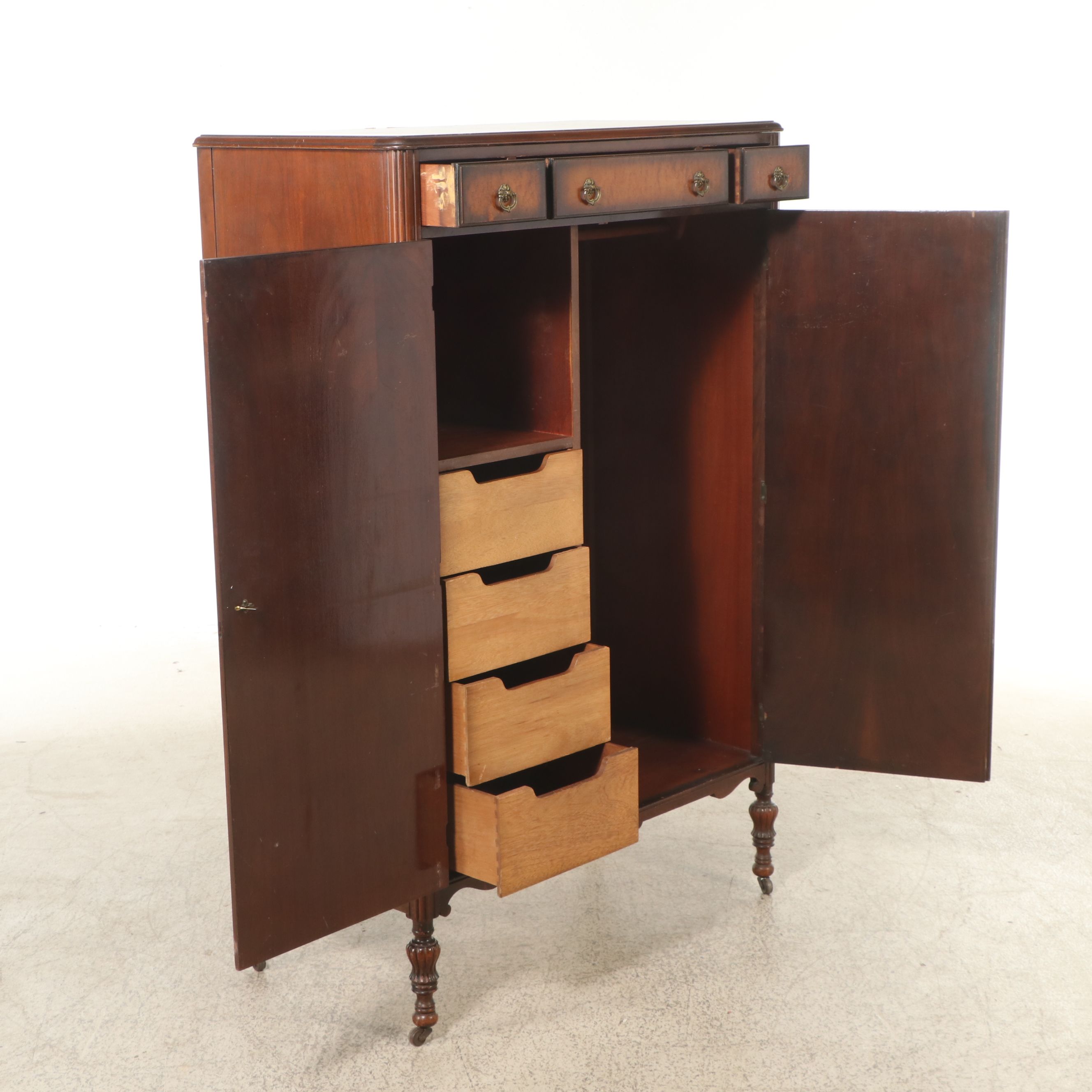 Al. Carlson Mfg. Co. Art Deco Walnut Wardrobe, Early 20th Century