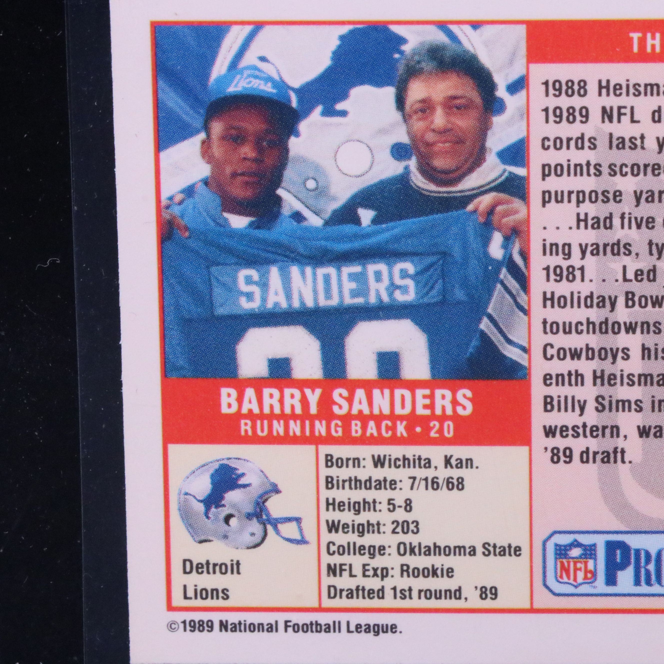 1989 NFL Pro Set Barry Sanders Detroit Lions Rookie Football Card