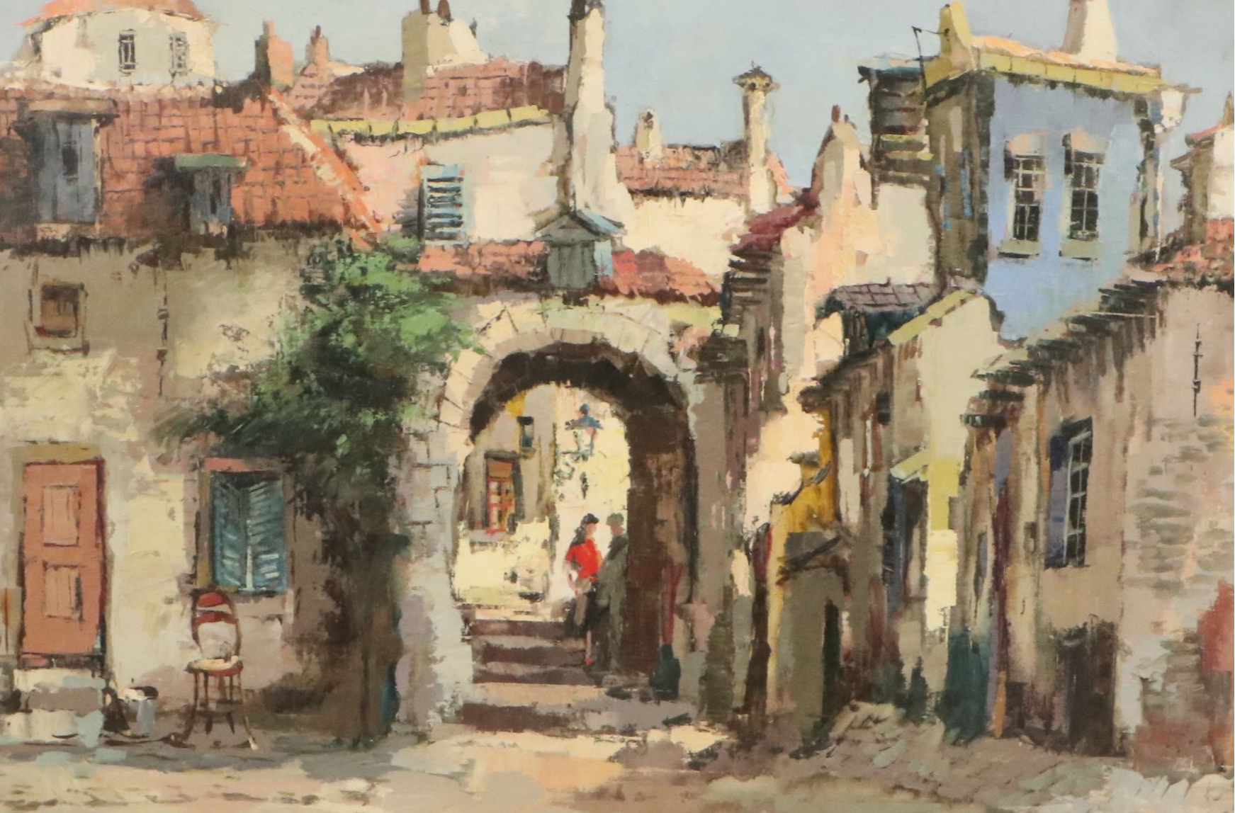 Impressionistic Oil Painting of European Street Scene, Circa Late 20th Century
