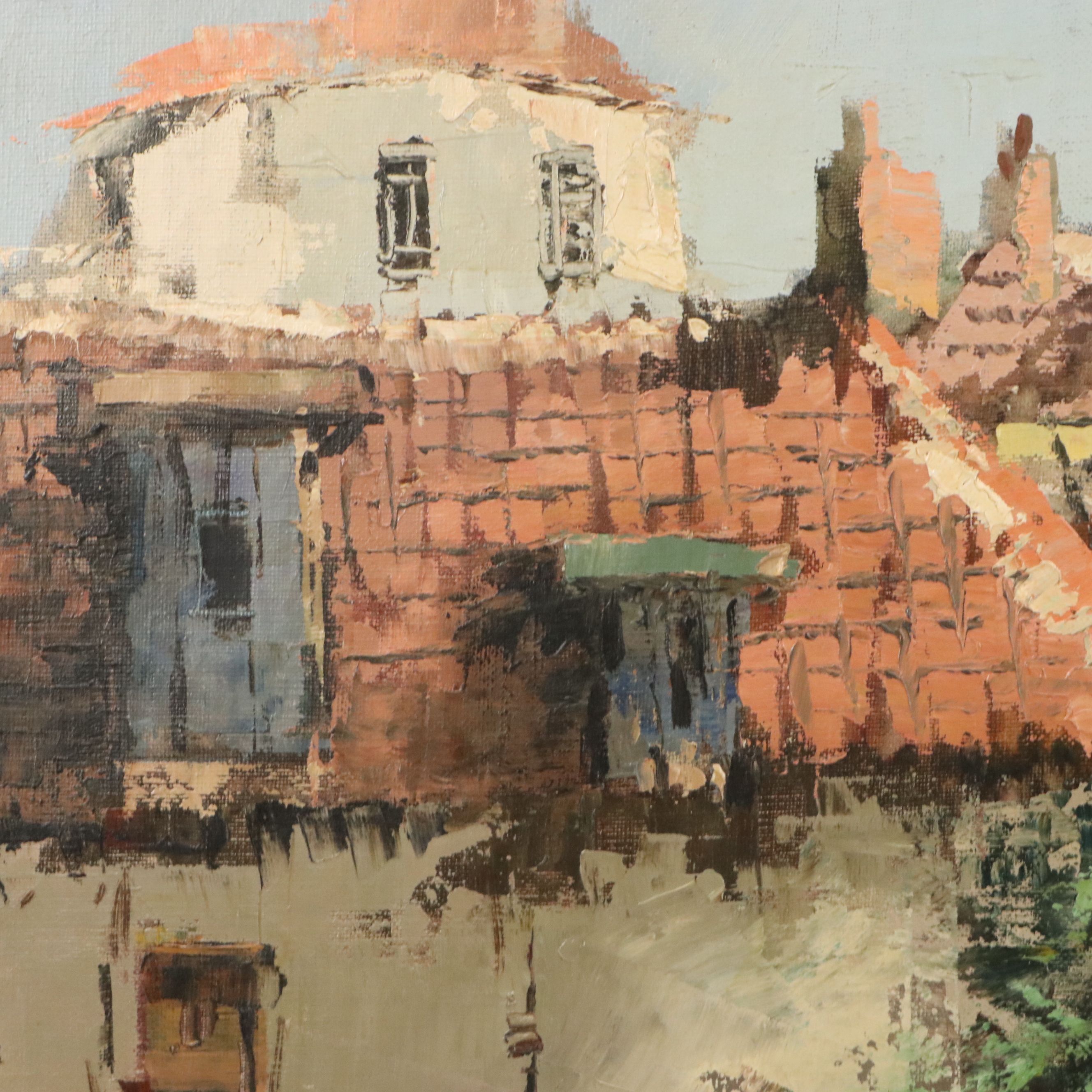 Impressionistic Oil Painting of European Street Scene, Circa Late 20th Century