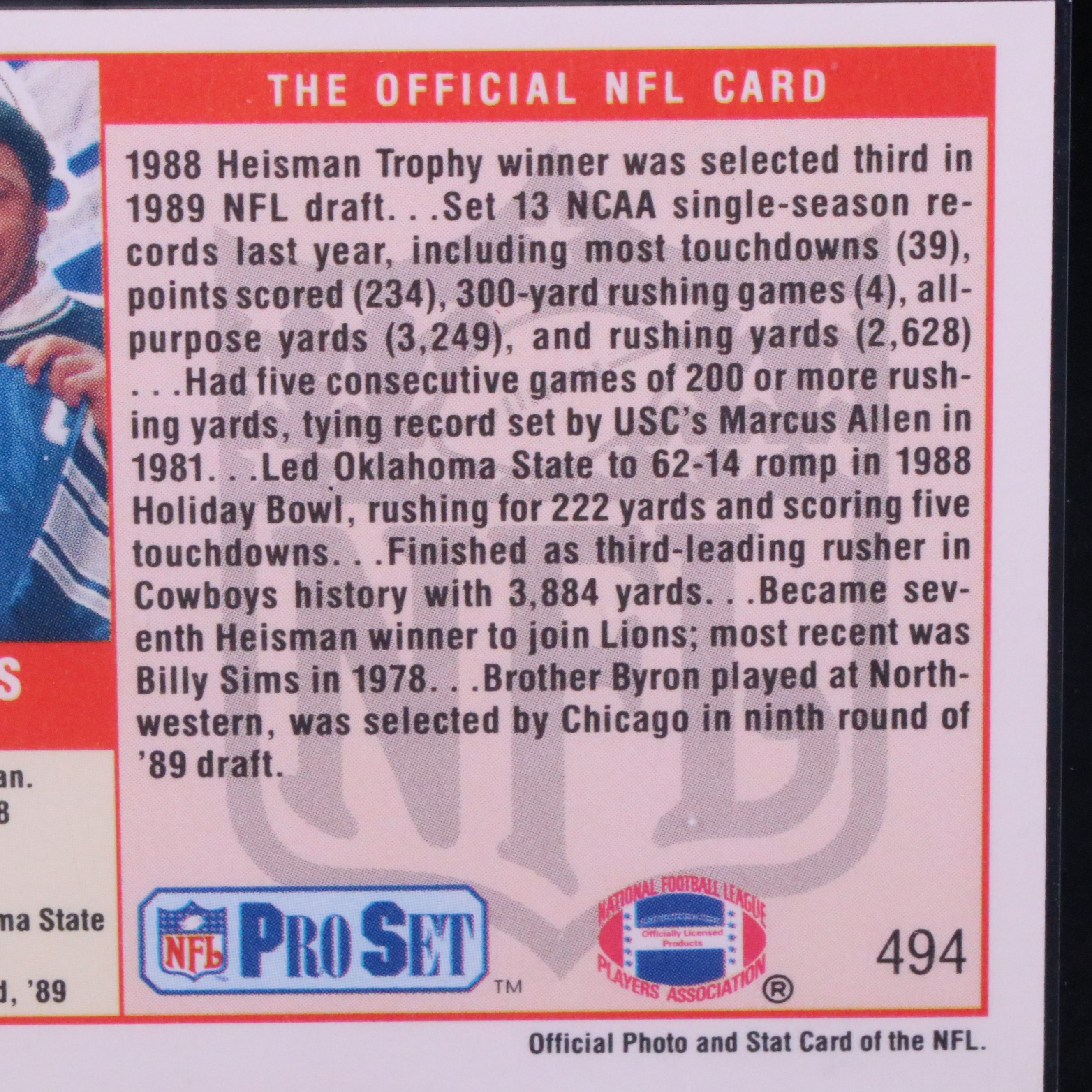 1989 NFL Pro Set Barry Sanders Detroit Lions Rookie Football Card