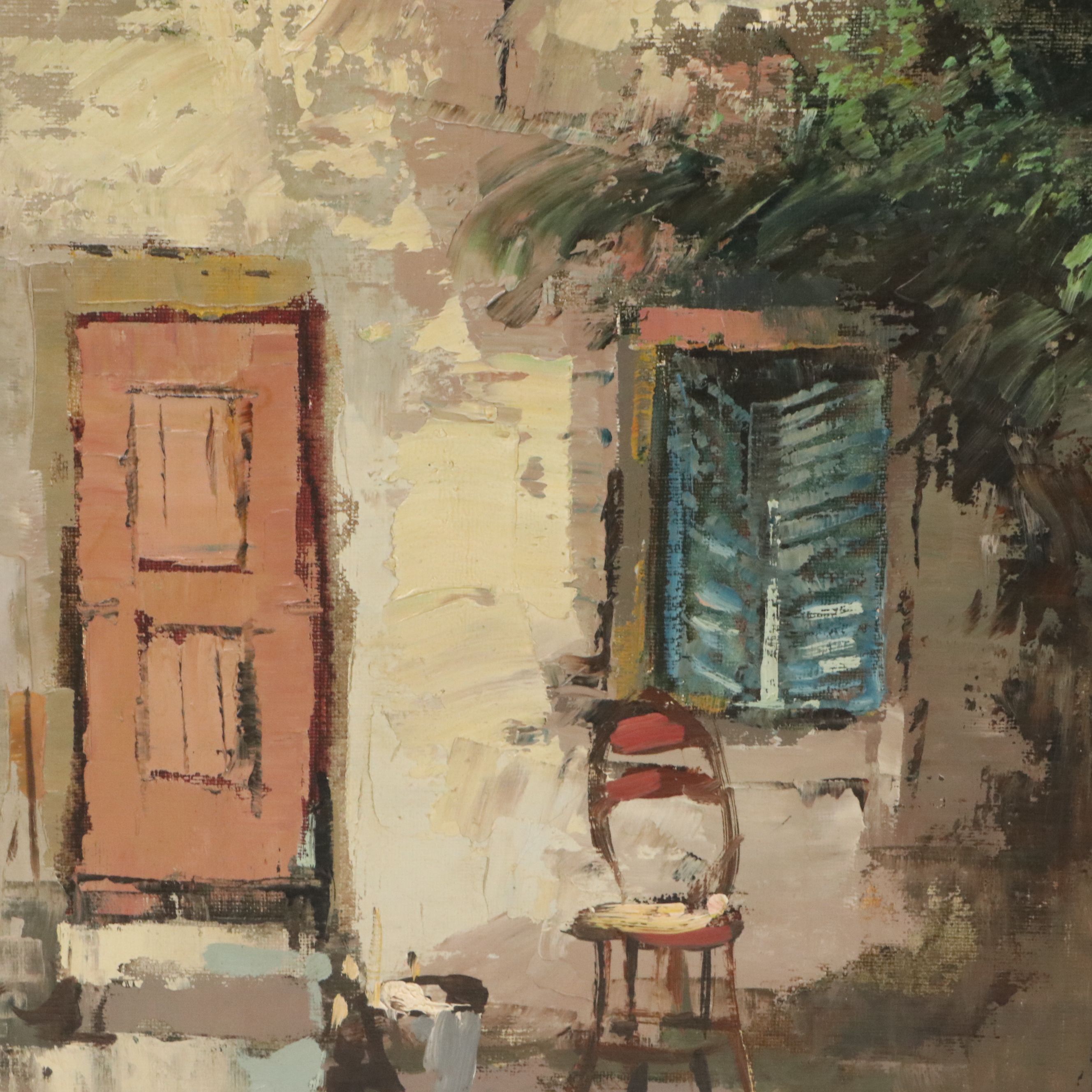 Impressionistic Oil Painting of European Street Scene, Circa Late 20th Century