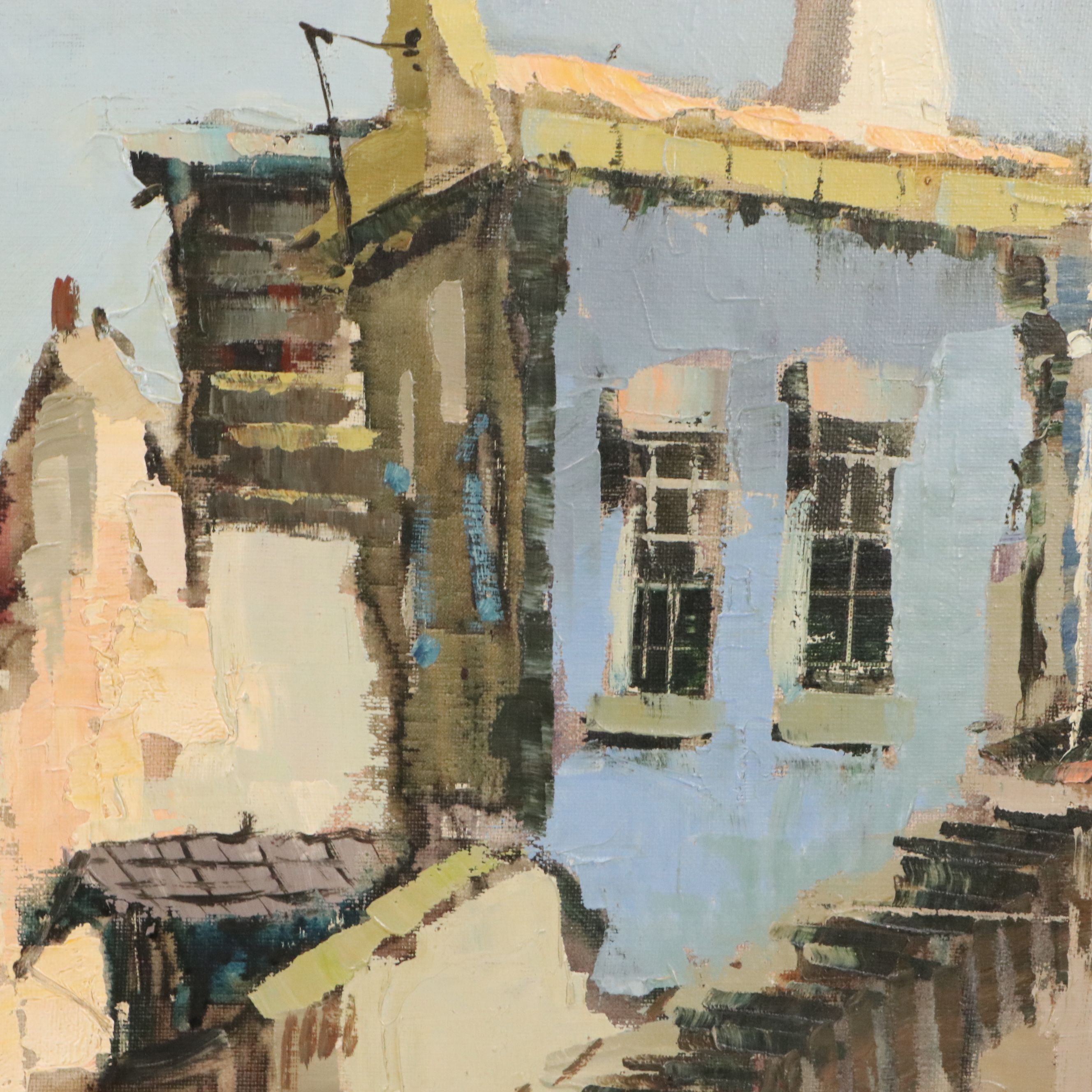 Impressionistic Oil Painting of European Street Scene, Circa Late 20th Century