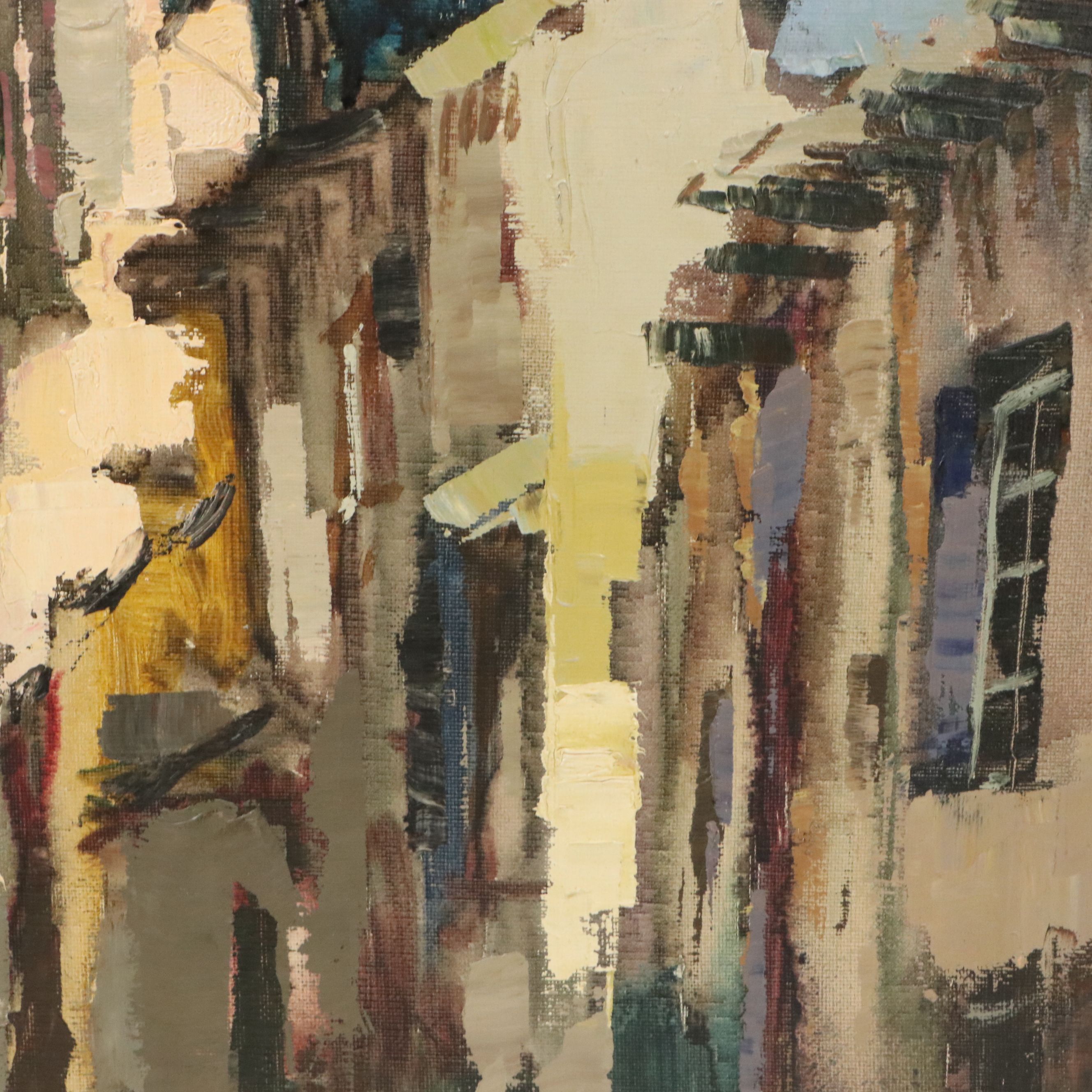 Impressionistic Oil Painting of European Street Scene, Circa Late 20th Century