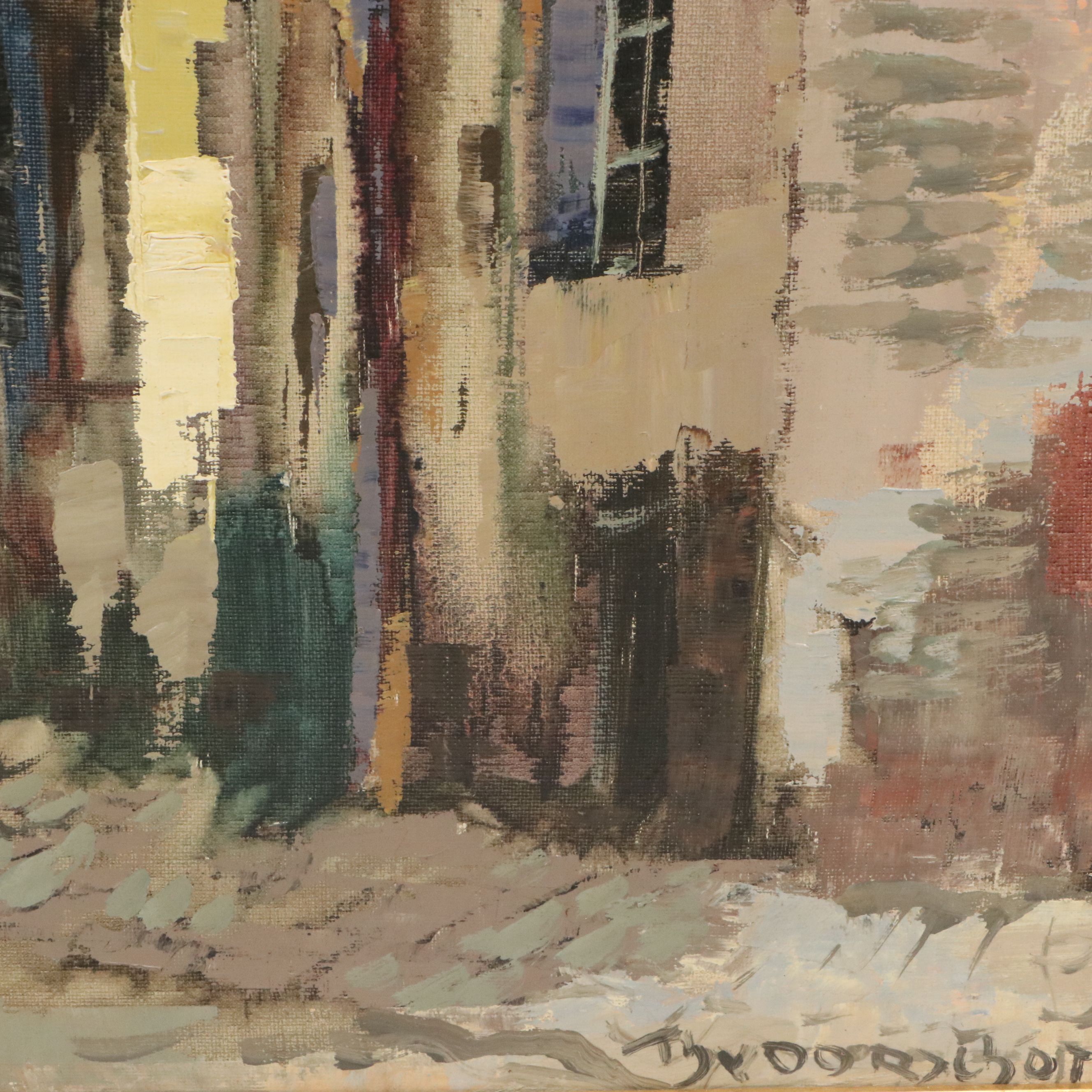 Impressionistic Oil Painting of European Street Scene, Circa Late 20th Century
