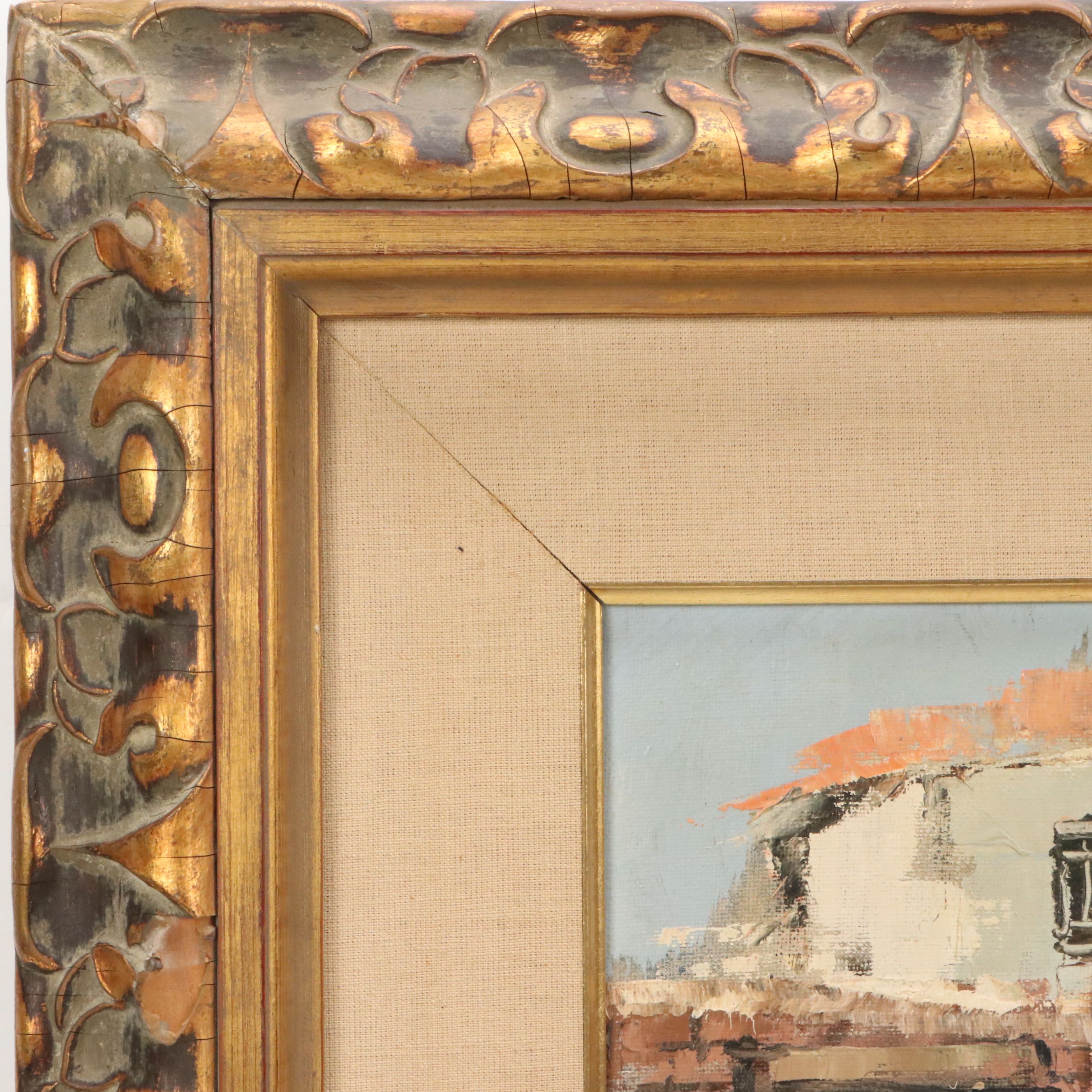 Impressionistic Oil Painting of European Street Scene, Circa Late 20th Century