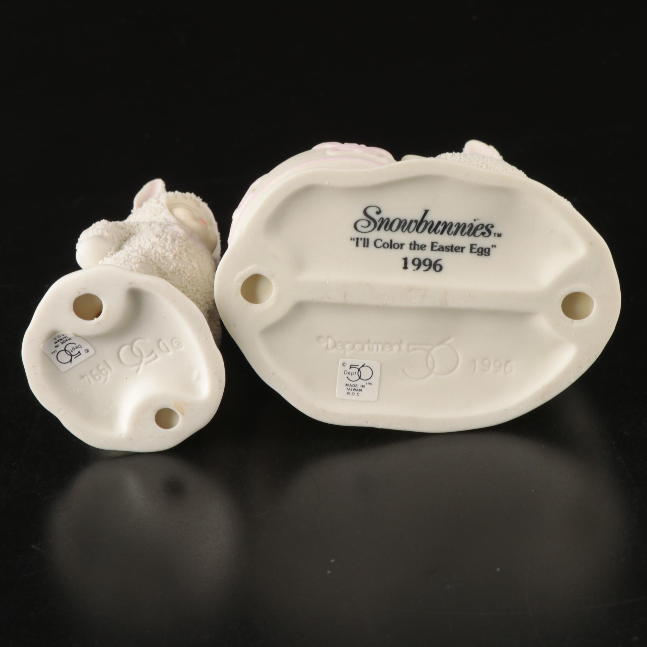 Department 56 Bisque "Snowbabies" Figures and "Snowbunnies" Snow Globe