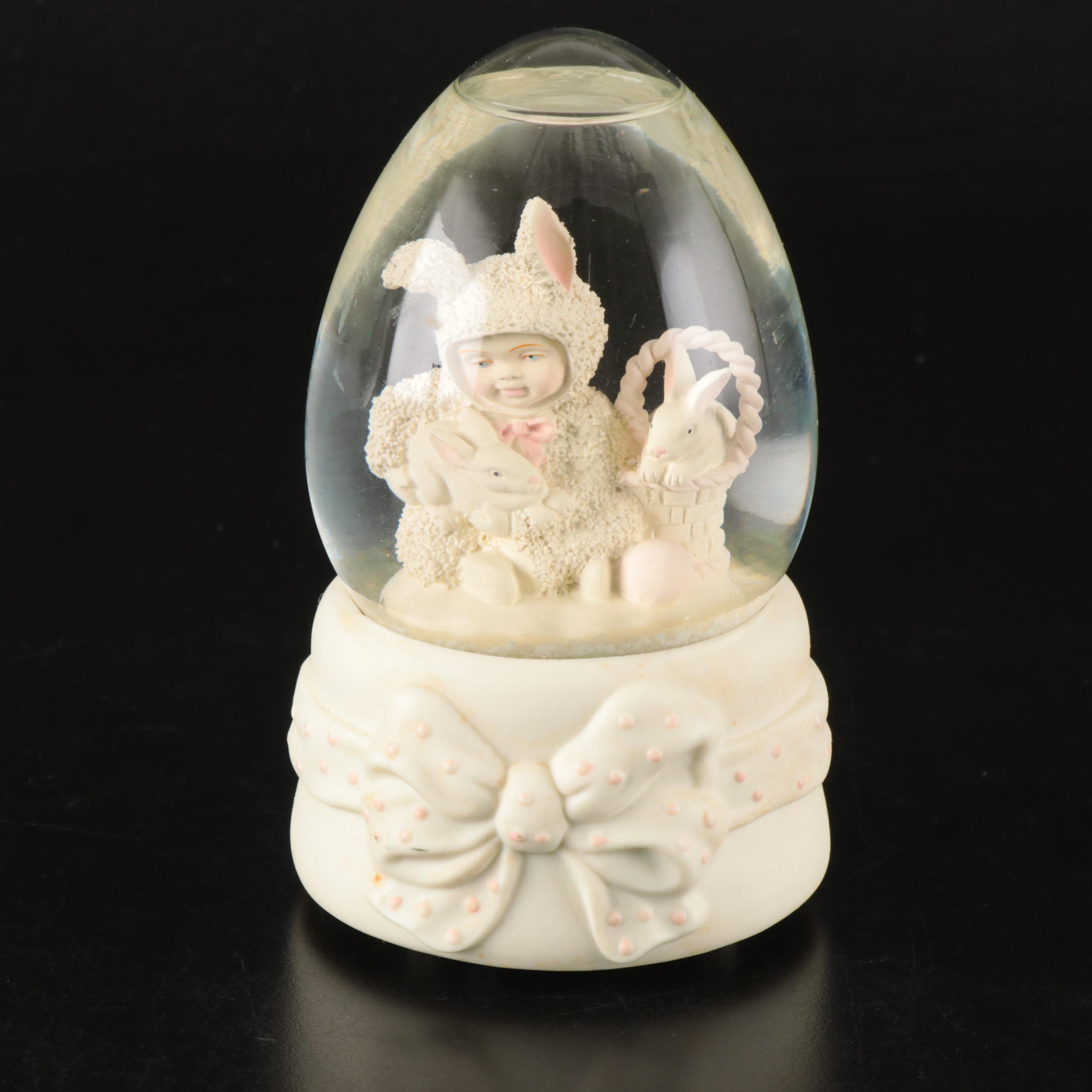 Department 56 Bisque "Snowbabies" Figures and "Snowbunnies" Snow Globe
