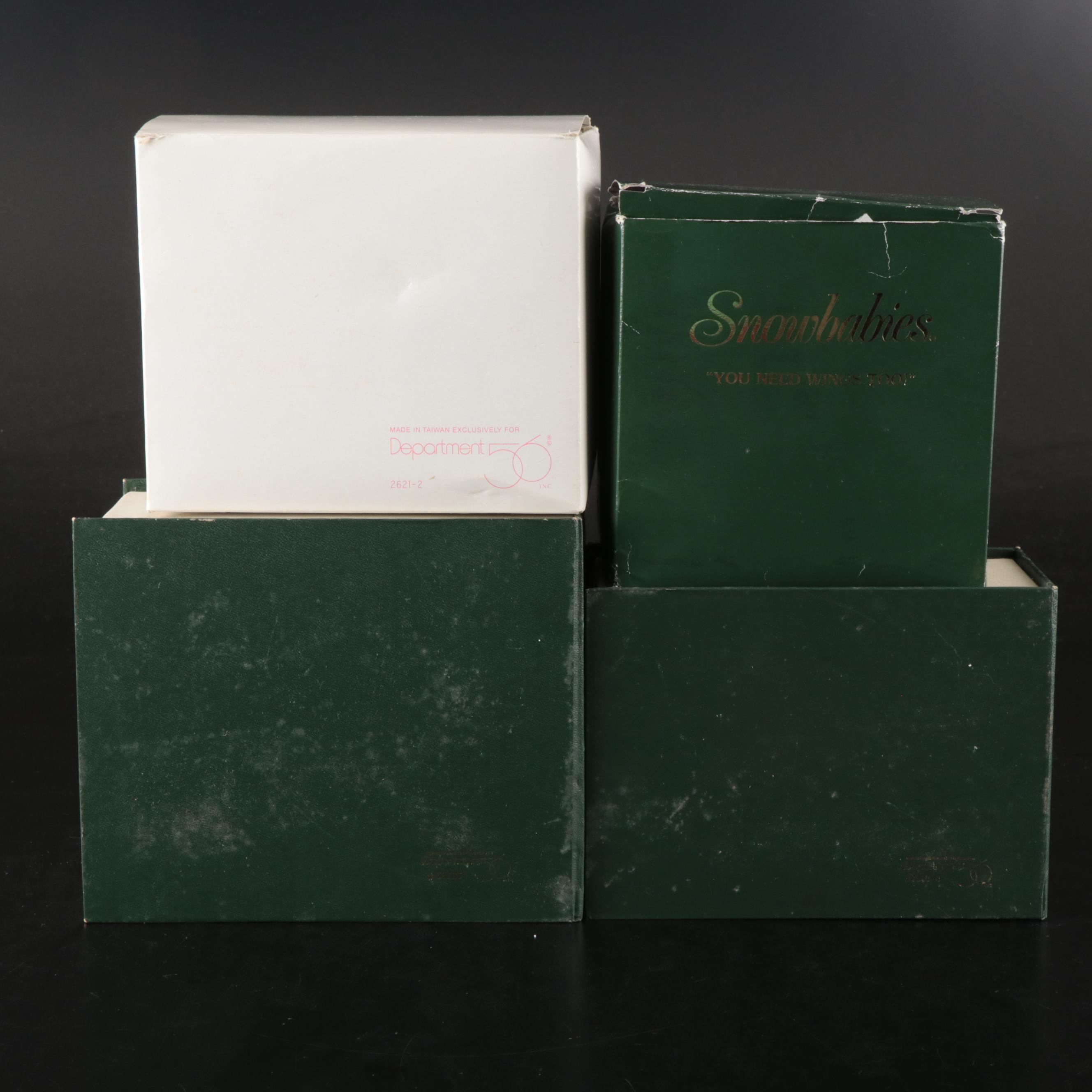 Department 56 Bisque "Snowbabies" Figures and "Snowbunnies" Snow Globe