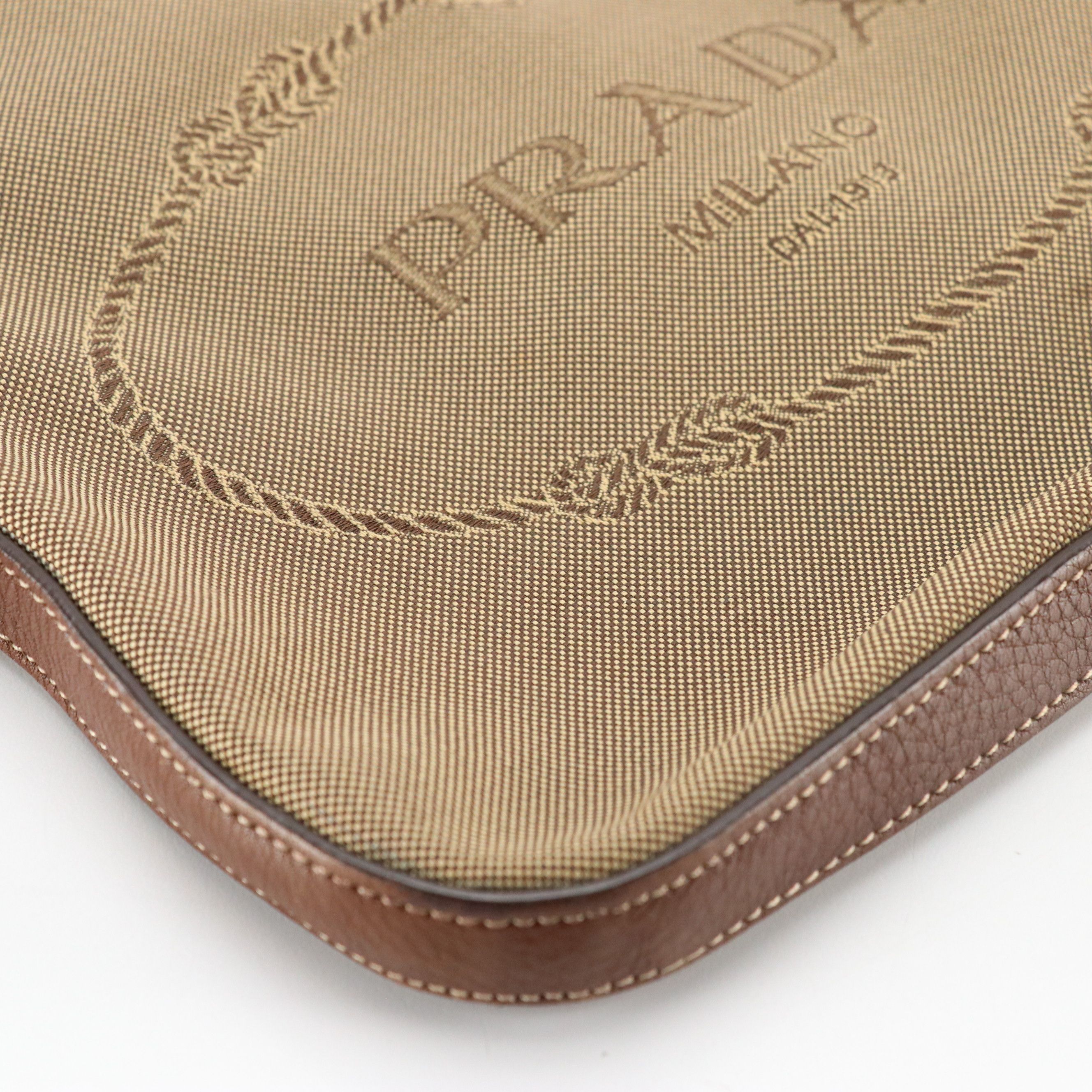 Prada Canapa Jacquard Canvas and Leather Crossbody Bag