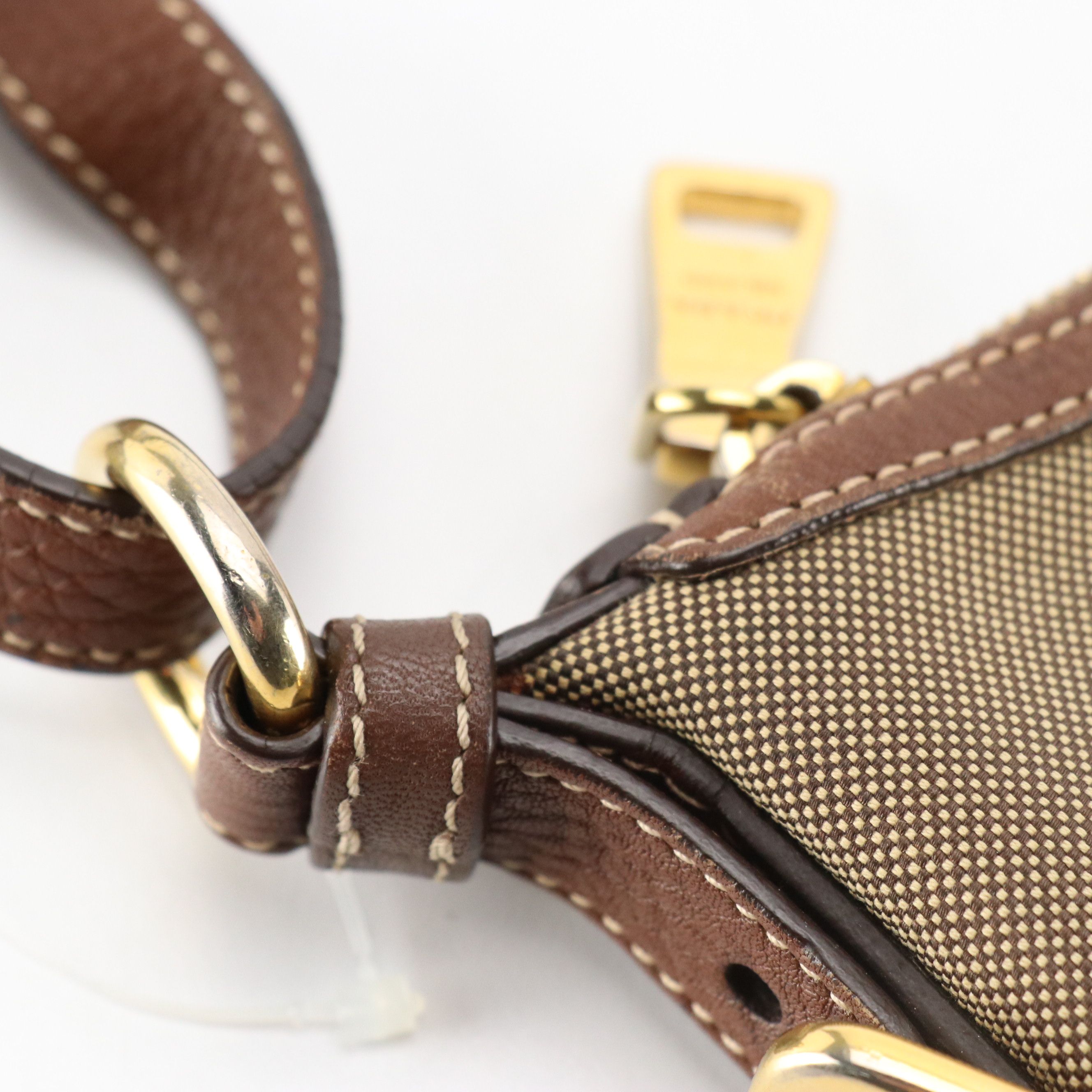 Prada Canapa Jacquard Canvas and Leather Crossbody Bag