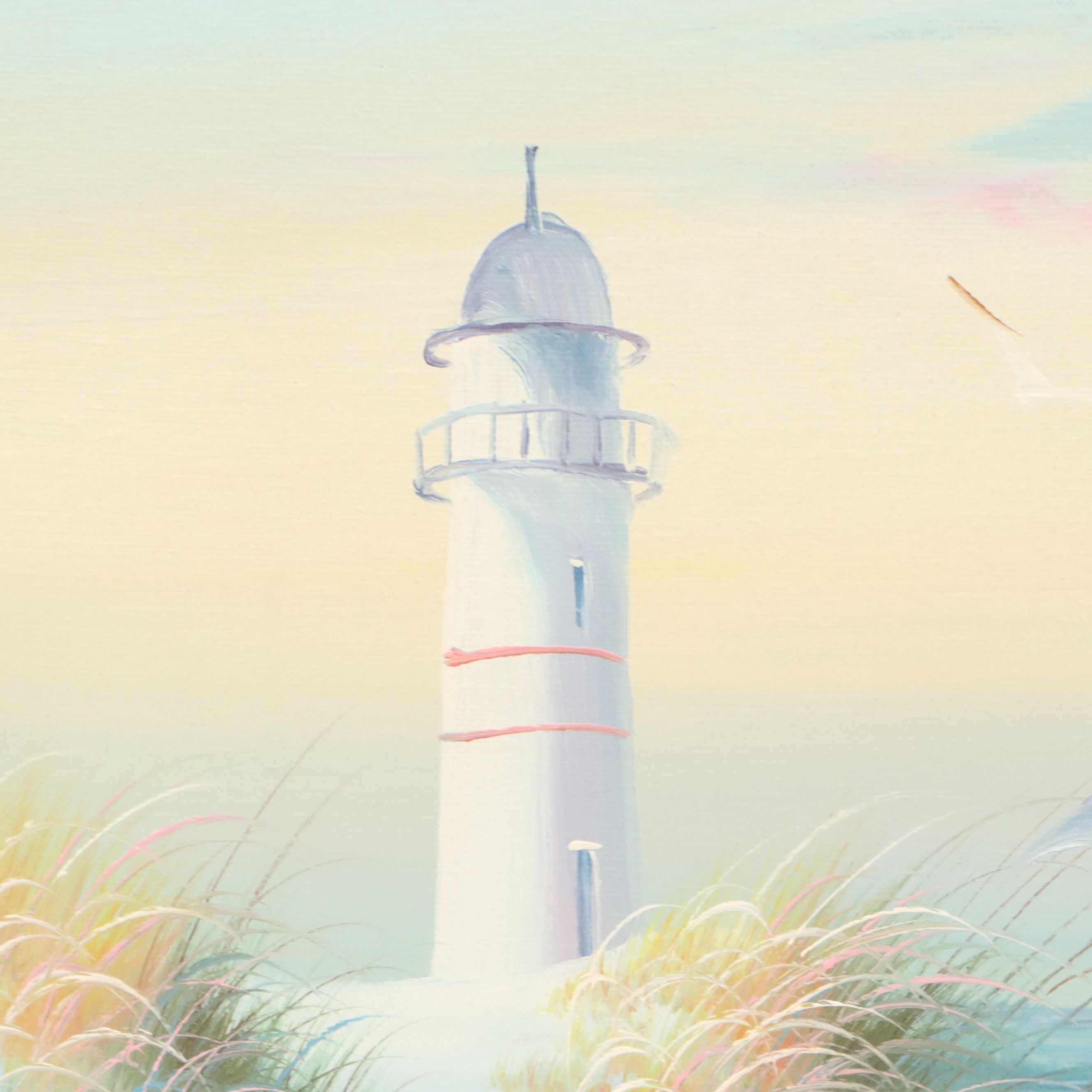 Catherine Parker Melton Seascape Oil Painting with Lighthouse, 20th Century