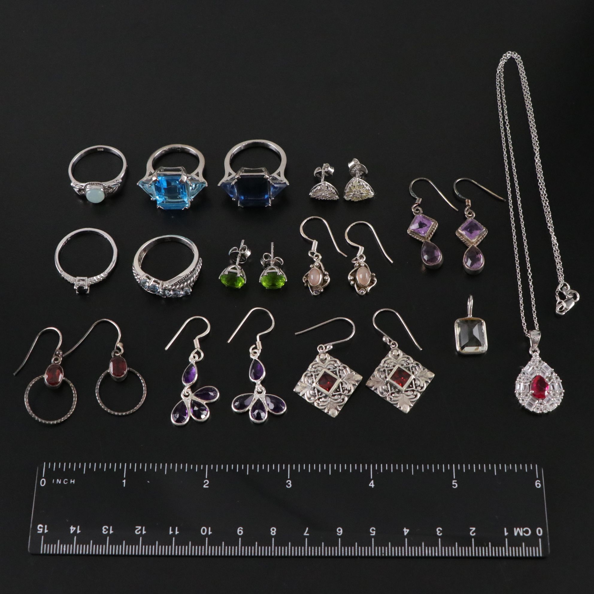 14 Assorted Sterling Silver Necklaces, Earrings and Pendants