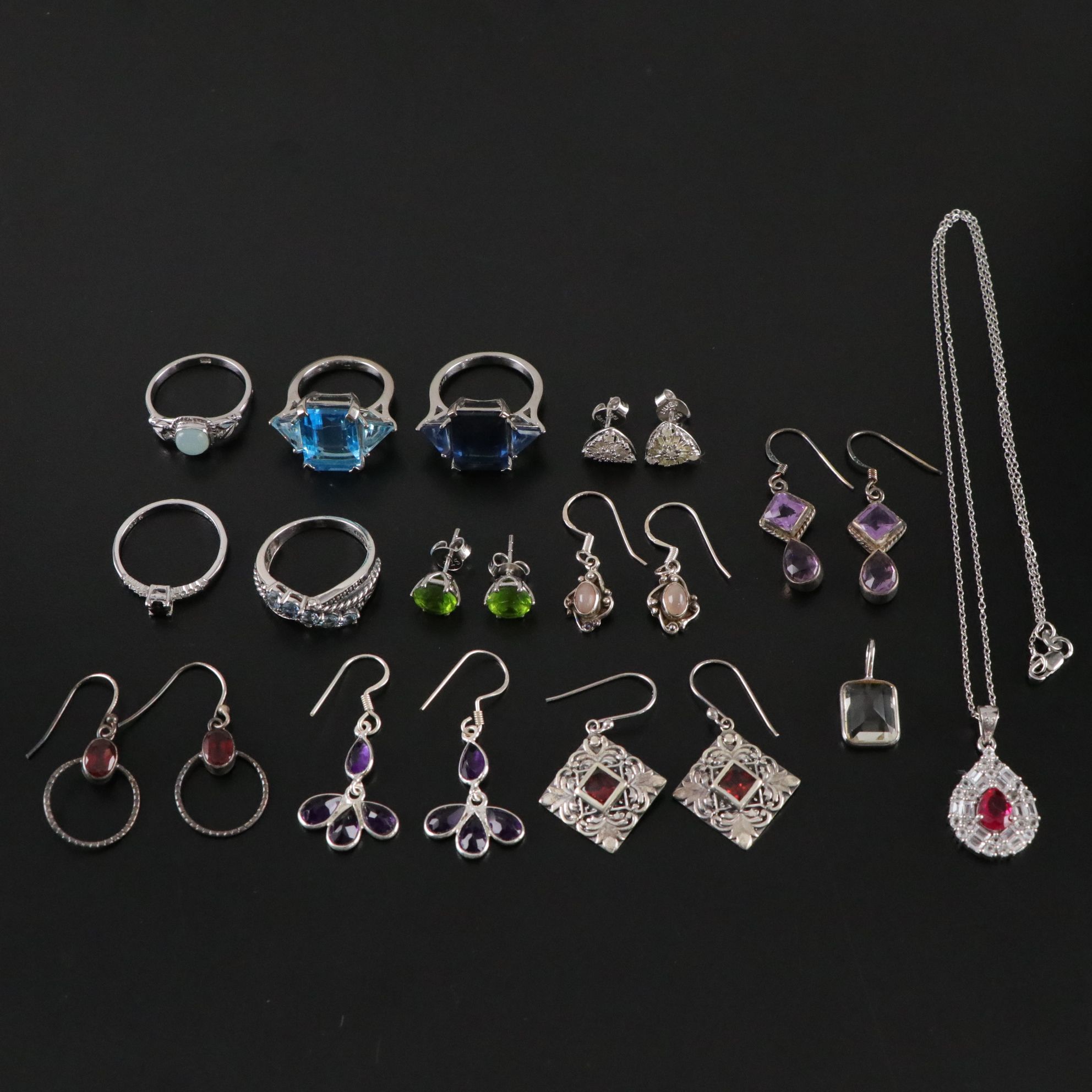 14 Assorted Sterling Silver Necklaces, Earrings and Pendants