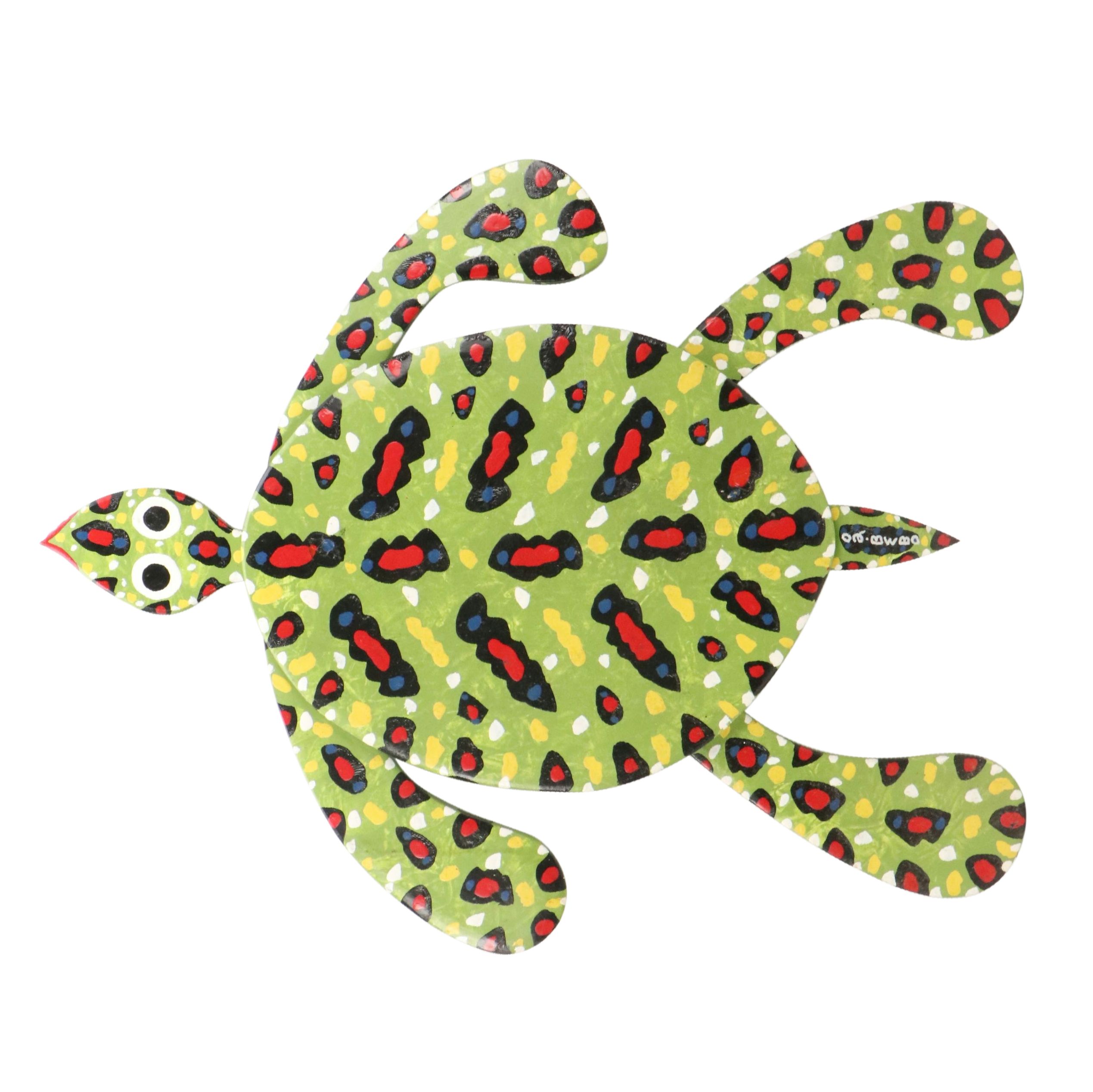 Bebo Folk Art Hand-Painted Wooden Turtle Wall Sculpture, 2002