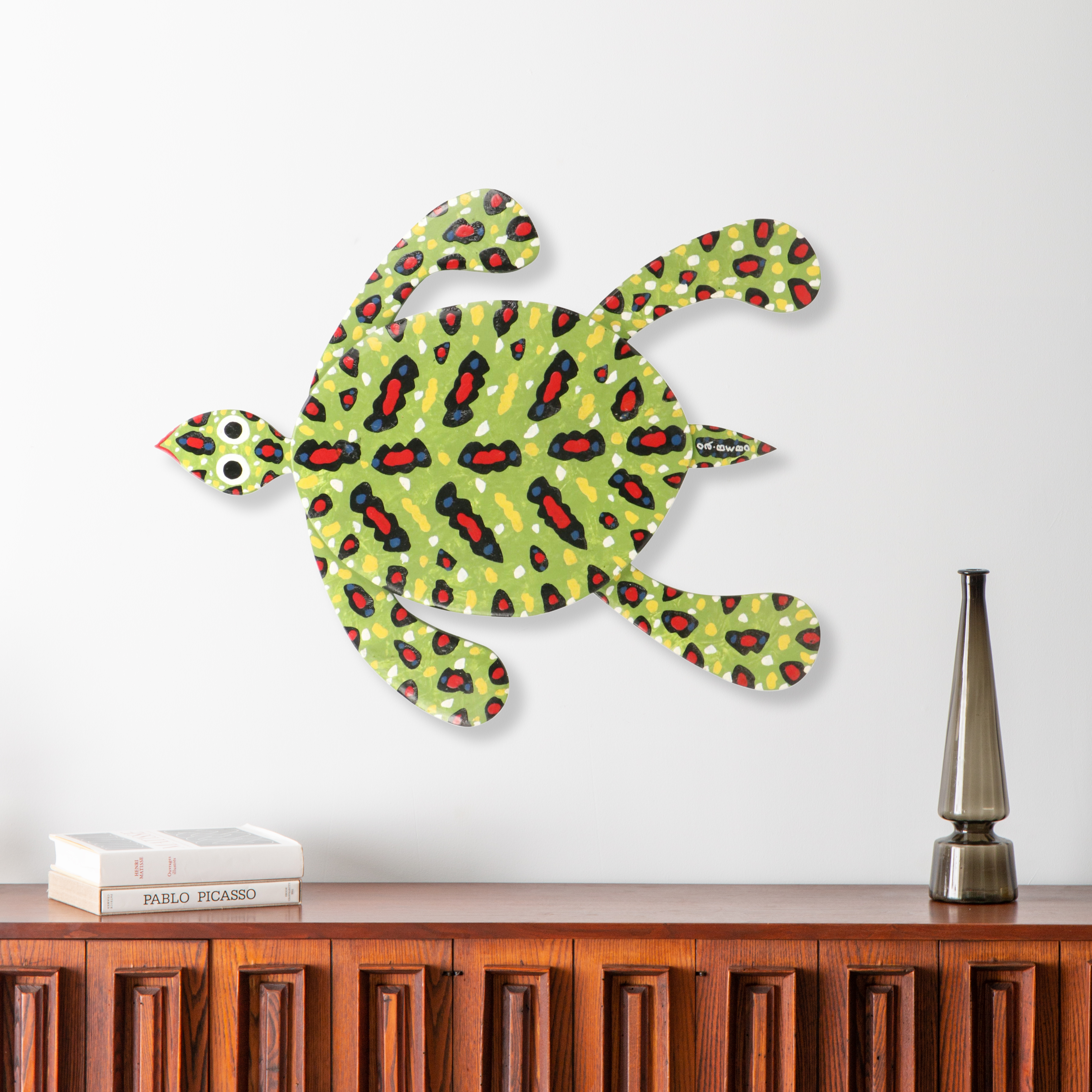 Bebo Folk Art Hand-Painted Wooden Turtle Wall Sculpture, 2002