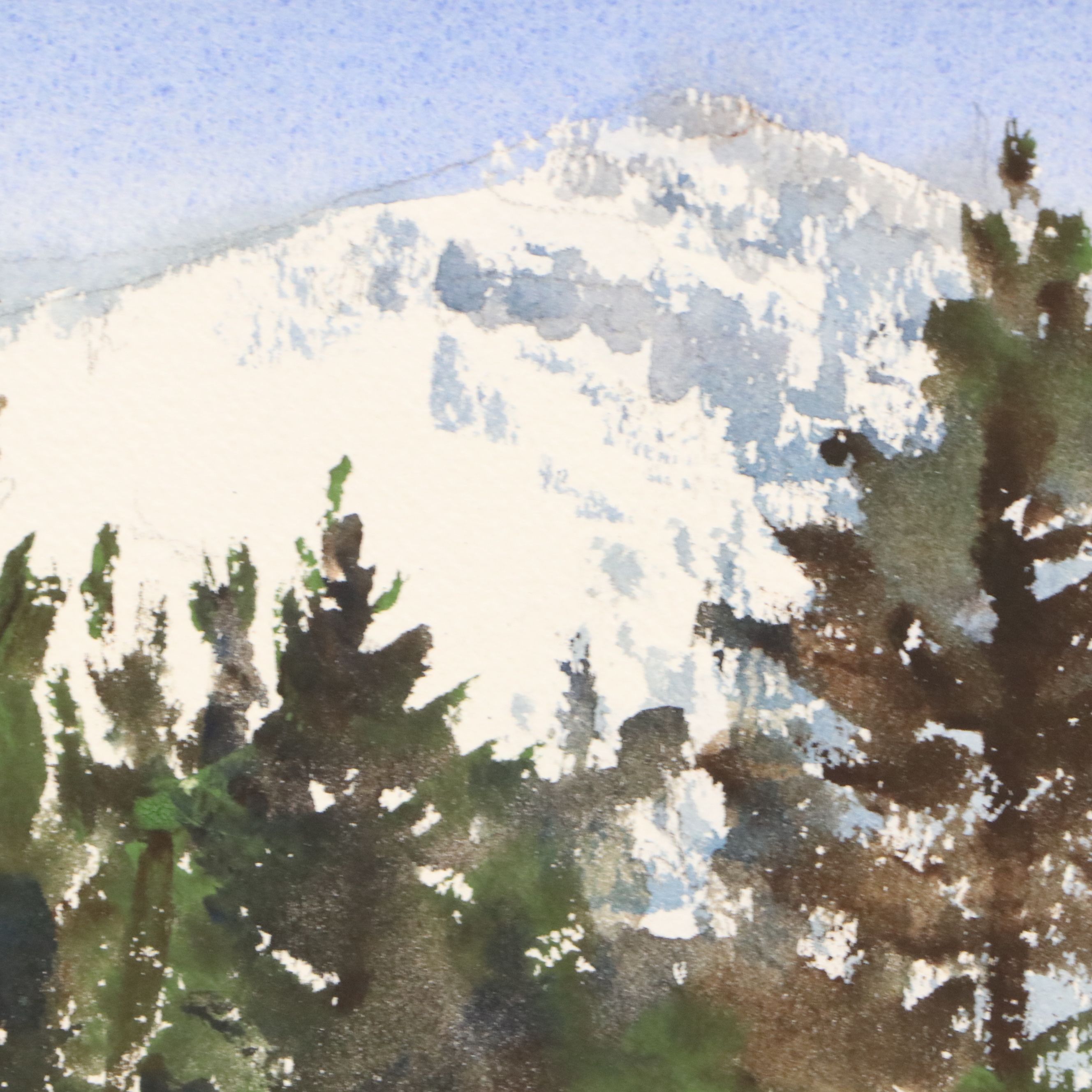 Terry Palm Winter Landscape Watercolor Painting with Church, 1978