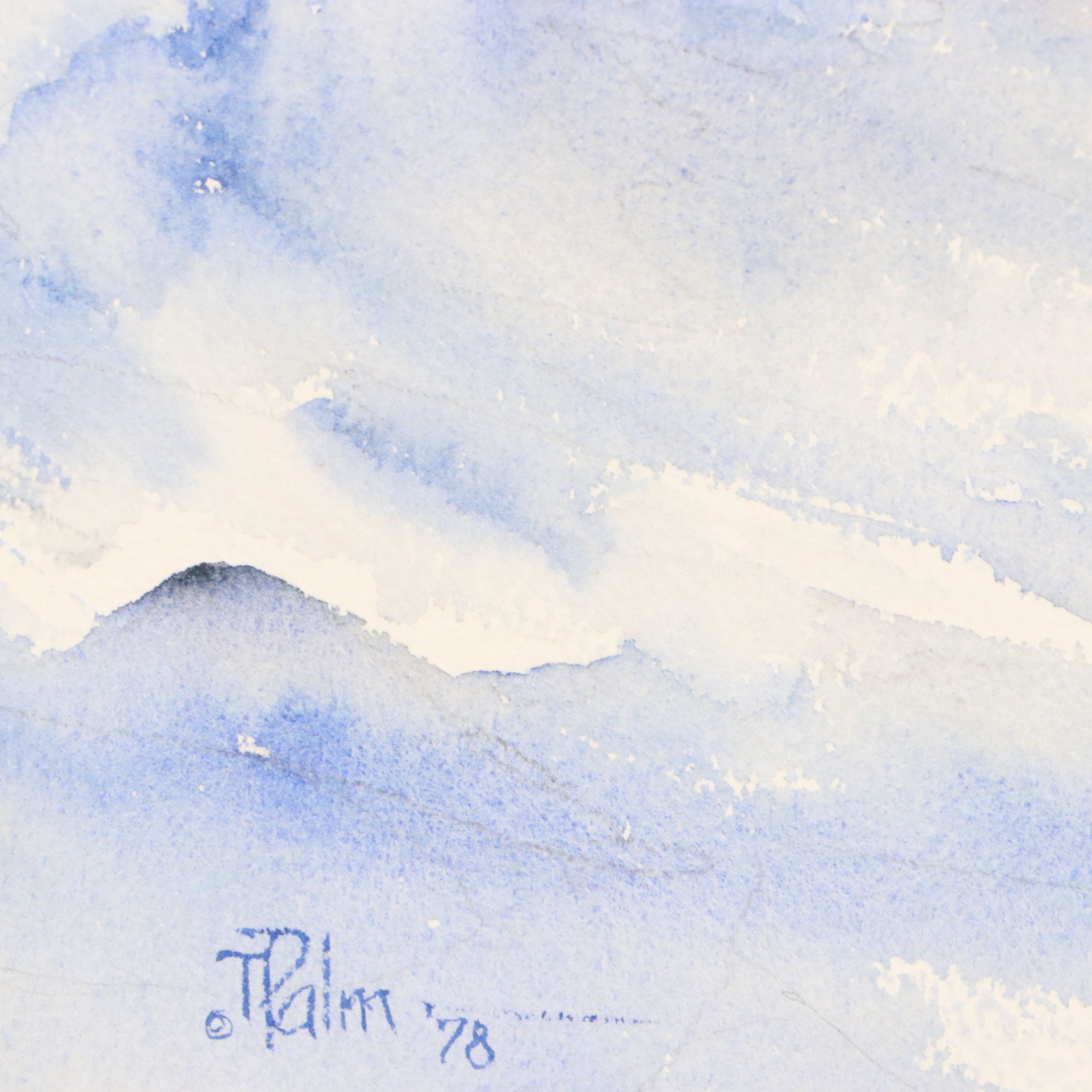 Terry Palm Winter Landscape Watercolor Painting with Church, 1978