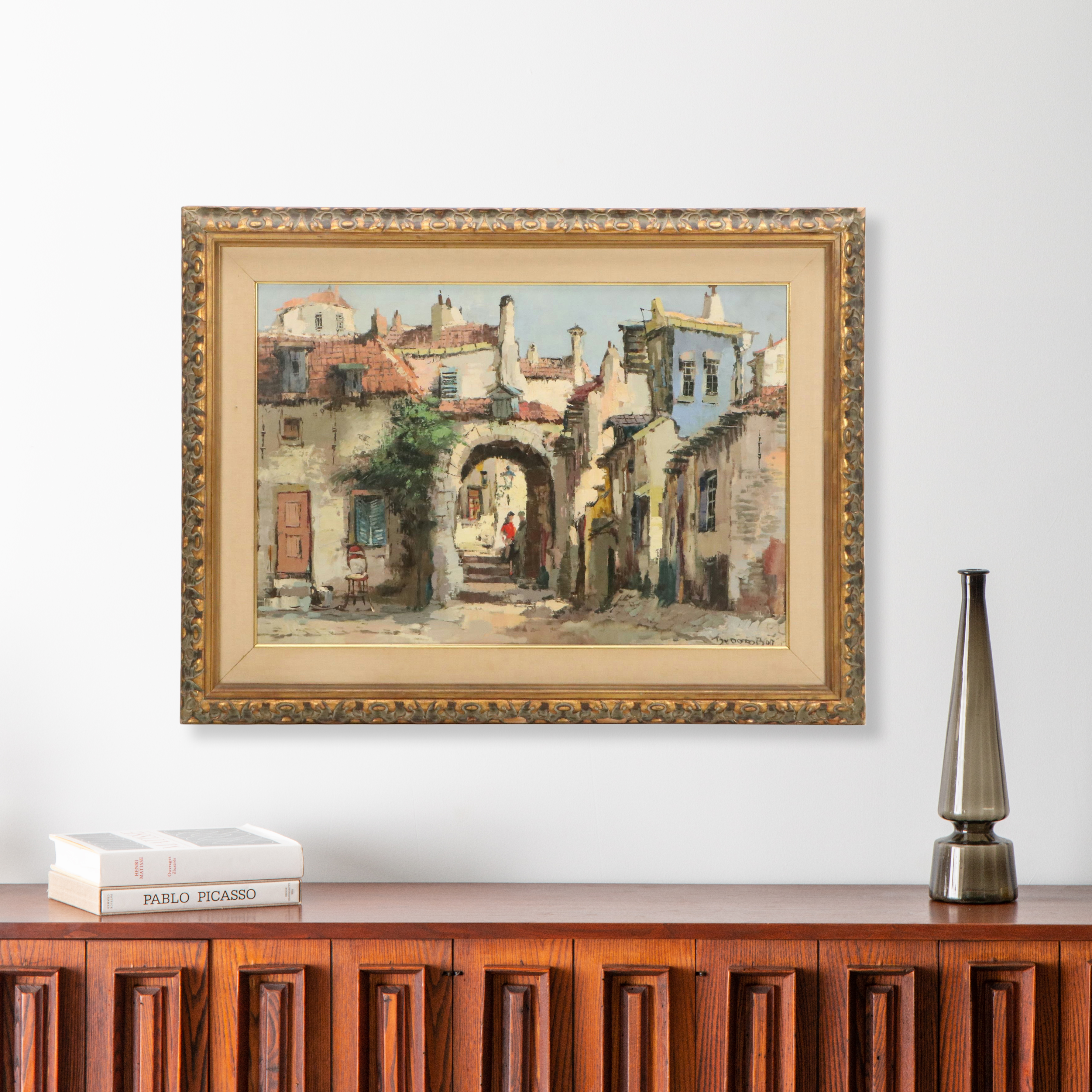 Impressionistic Oil Painting of European Street Scene, Circa Late 20th Century