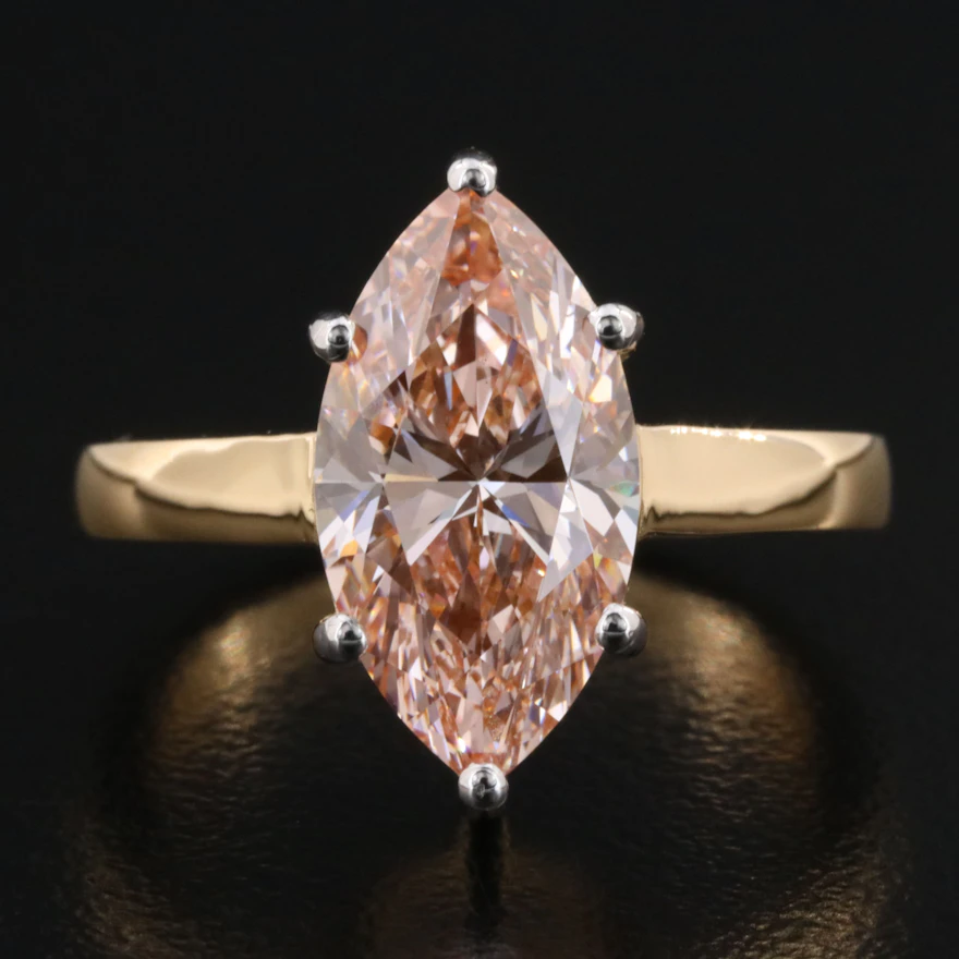 18K 3.00 CT Lab Grown Fancy Pink Diamond Solitaire Ring with IGI Report ...