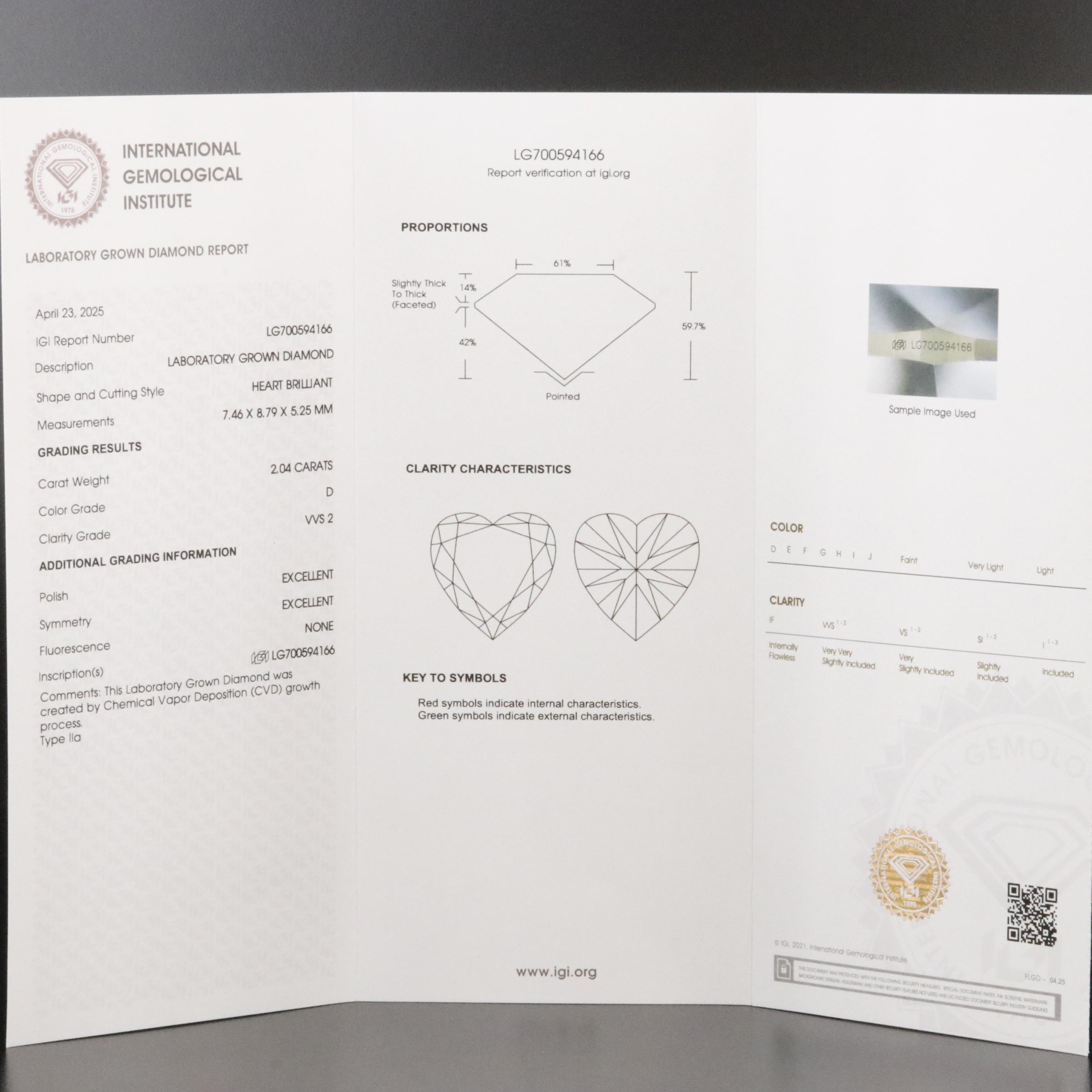 18K 2.04 CT Lab Grown Diamond Solitaire Ring with IGI Report