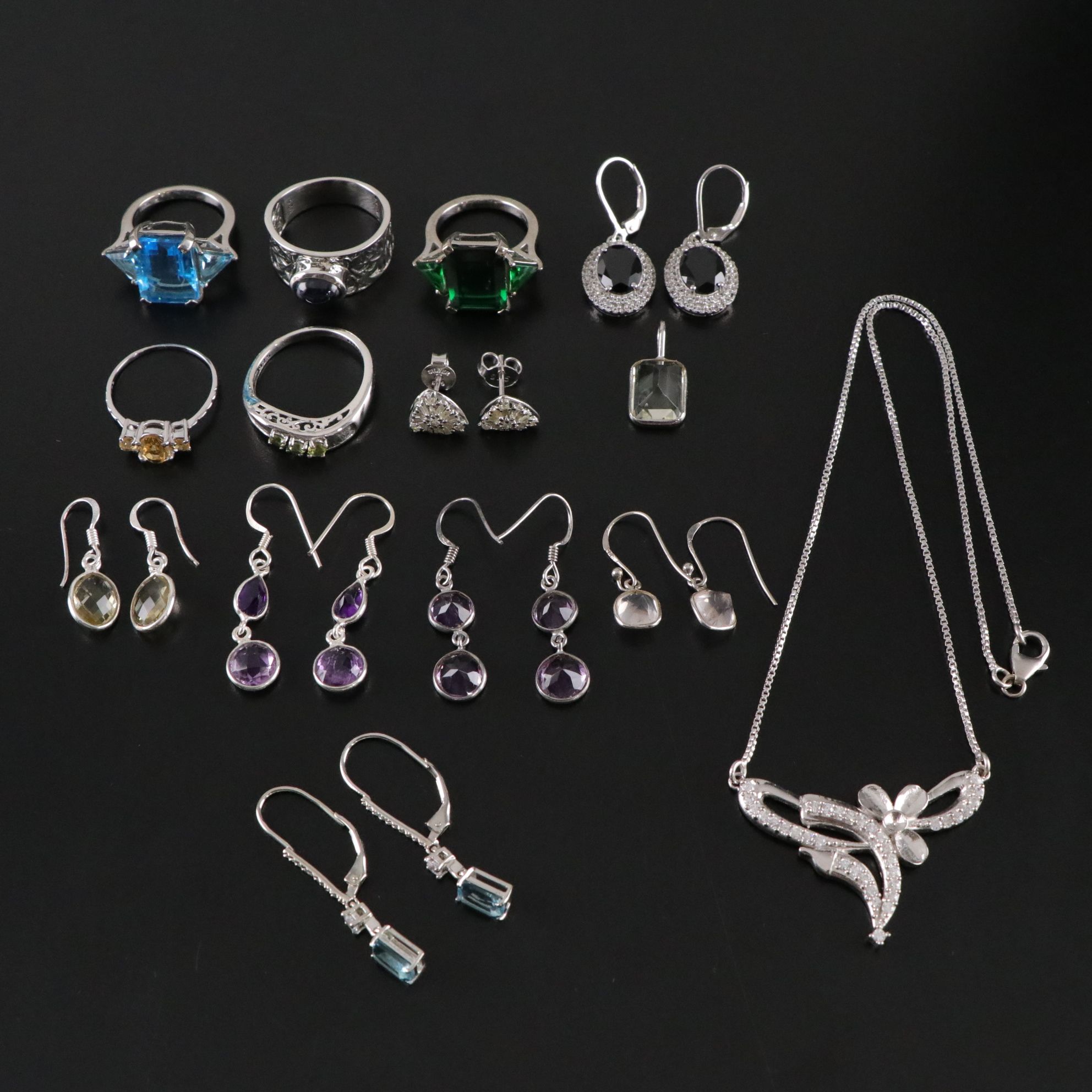 14 Assorted Sterling Silver Necklaces, Earrings and Pendants