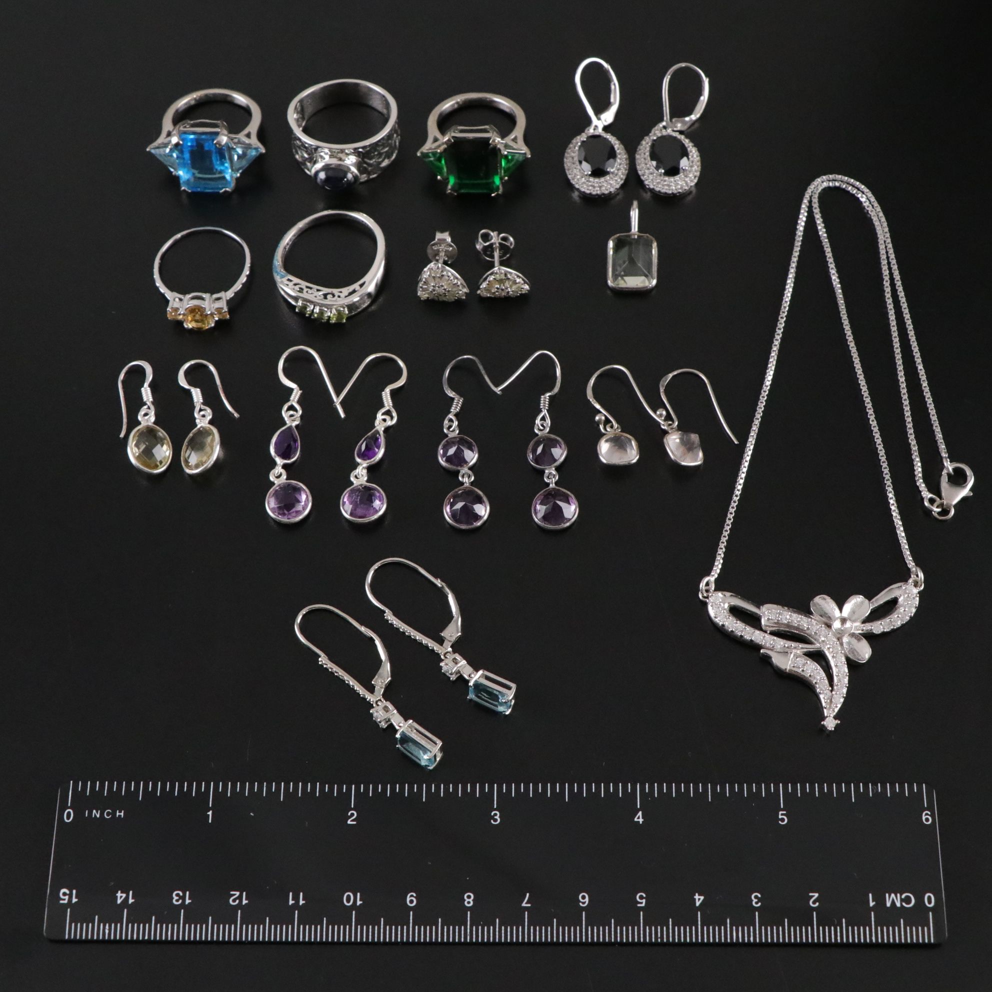 14 Assorted Sterling Silver Necklaces, Earrings and Pendants