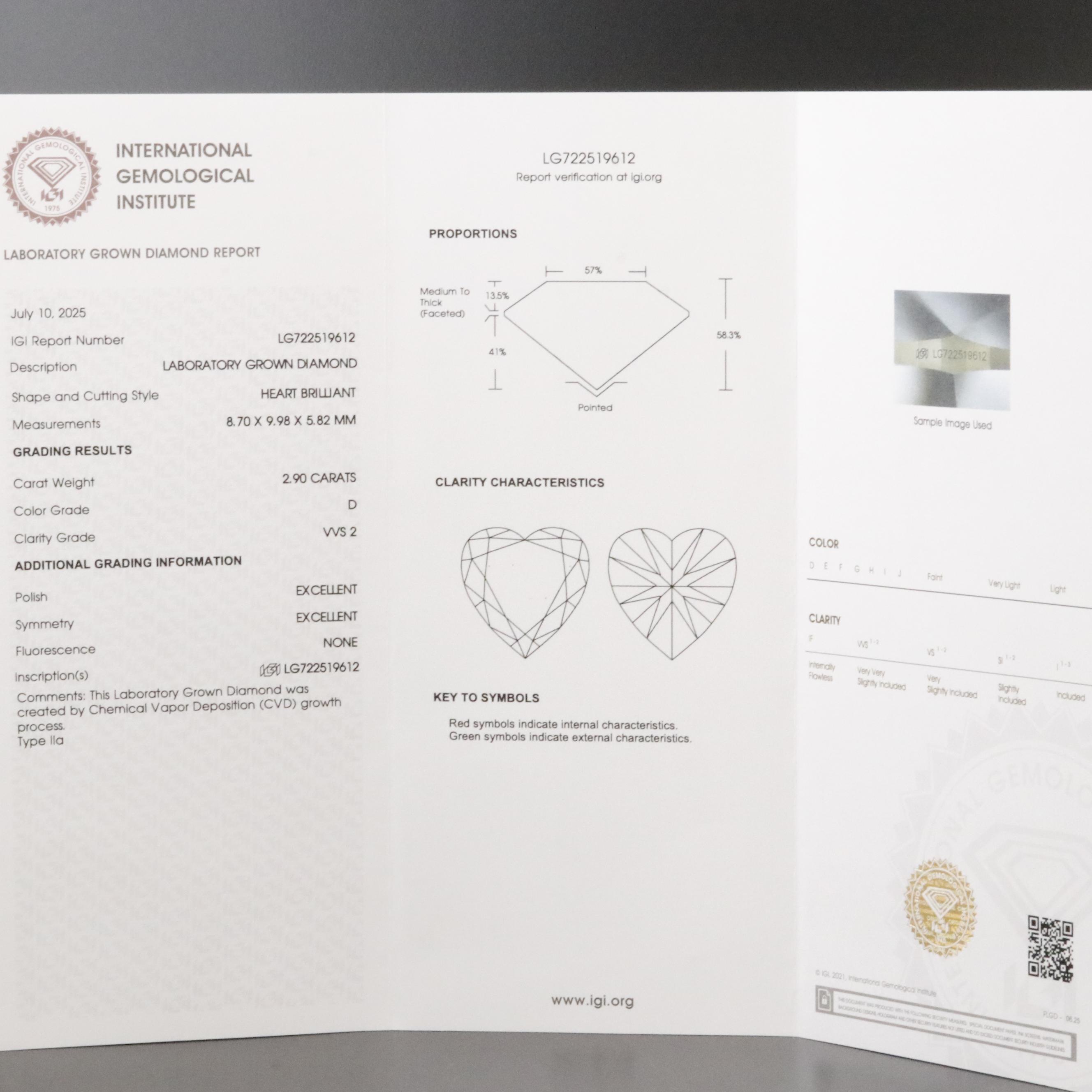 18K 2.90 CT Lab Grown Diamond Solitaire Ring with IGI Report