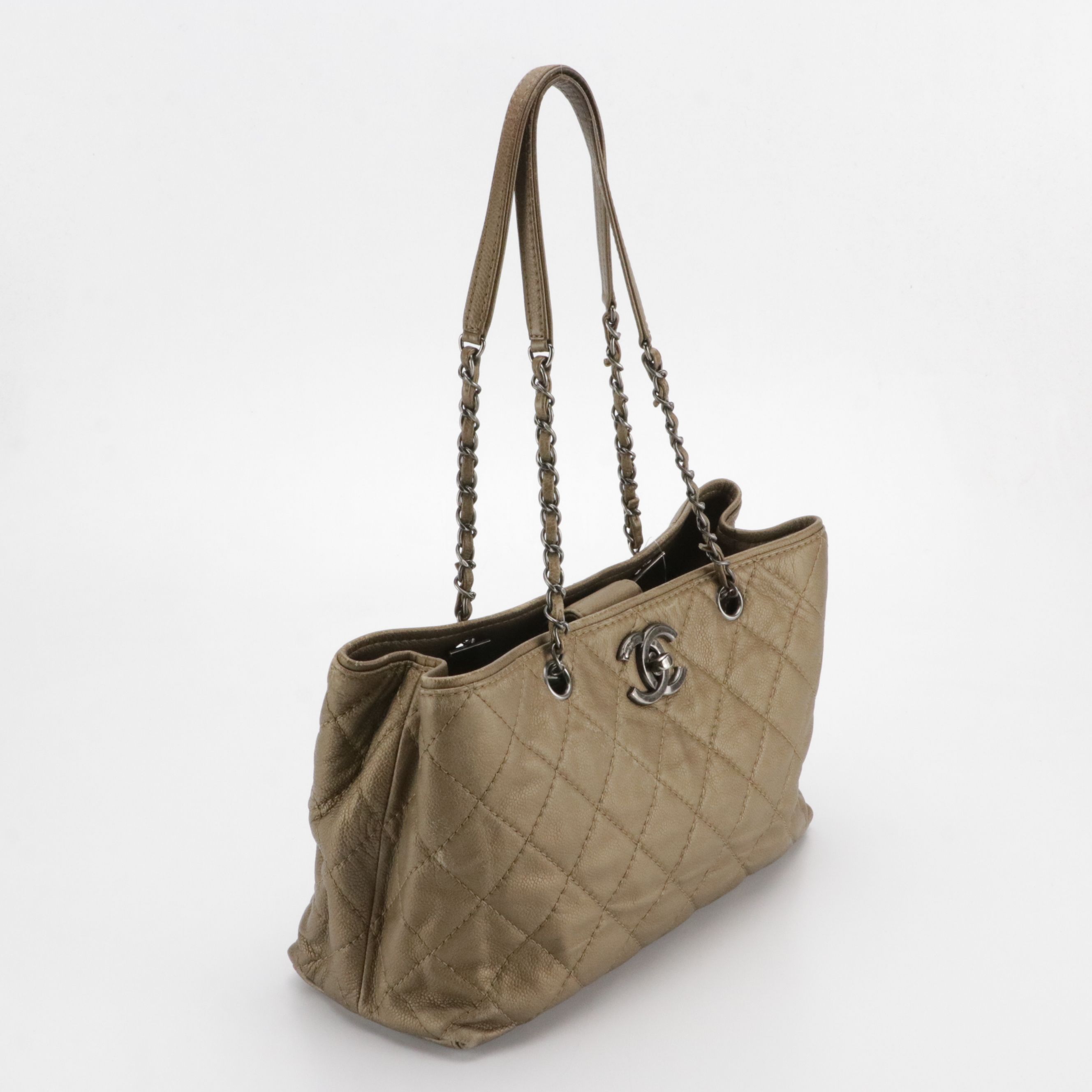 Chanel CC Turnlock Chain Tote in Bronze Matelasse Caviar Leather