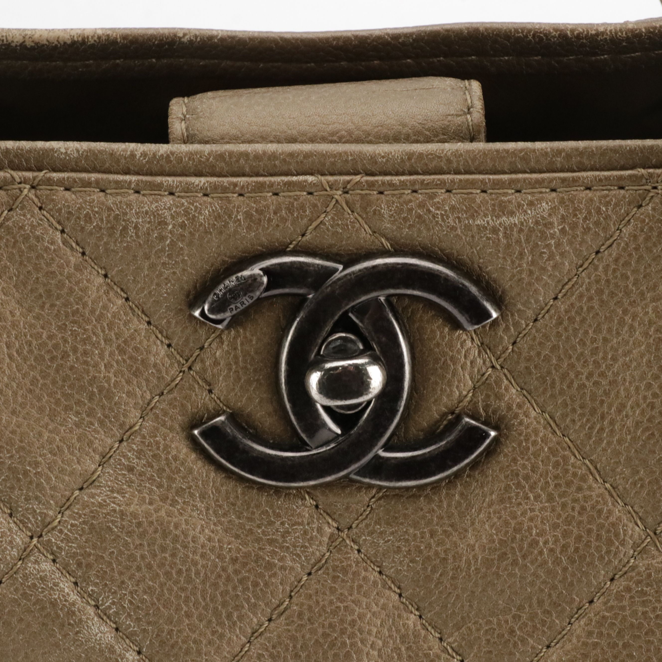 Chanel CC Turnlock Chain Tote in Bronze Matelasse Caviar Leather