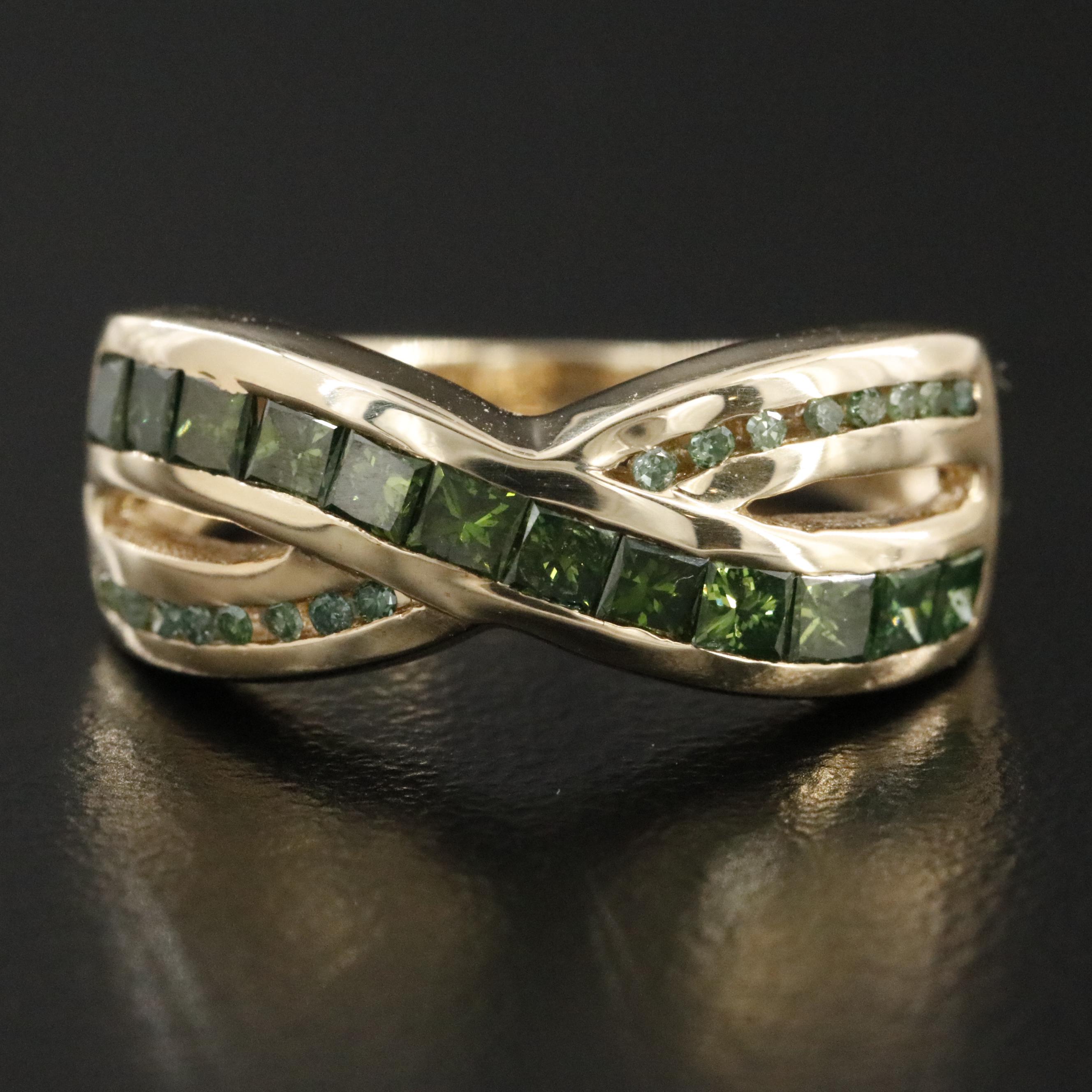 9K 0.76 CTW Fancy Green Diamond Band