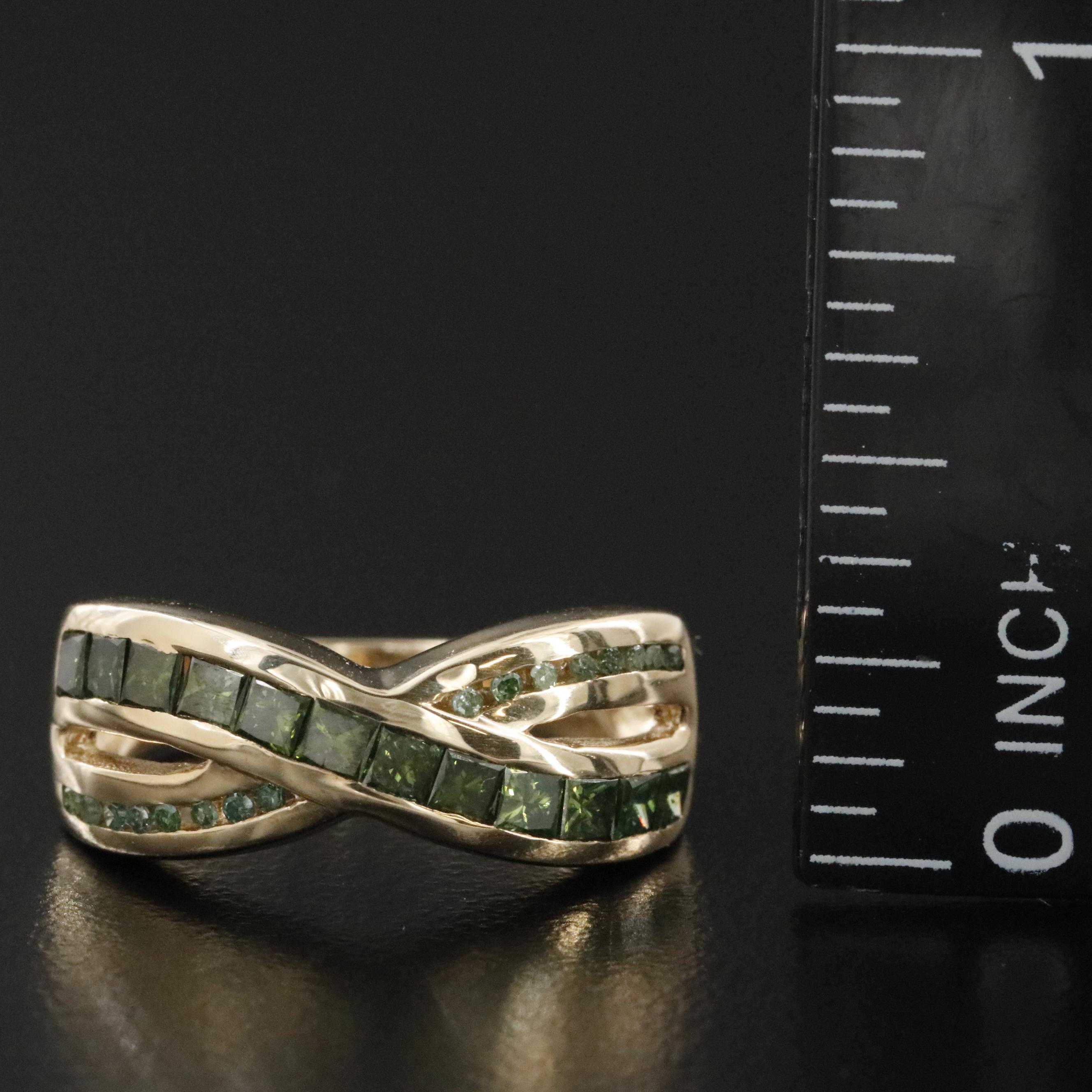 9K 0.76 CTW Fancy Green Diamond Band