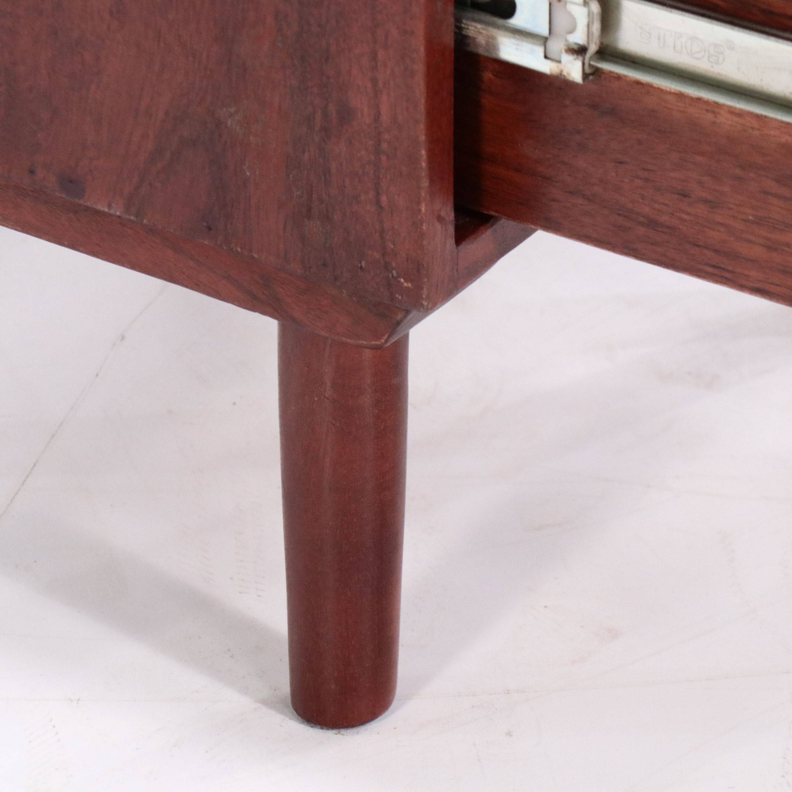 Pair of Contemporary Geometric Front Wooden Side Tables with Marble Tops