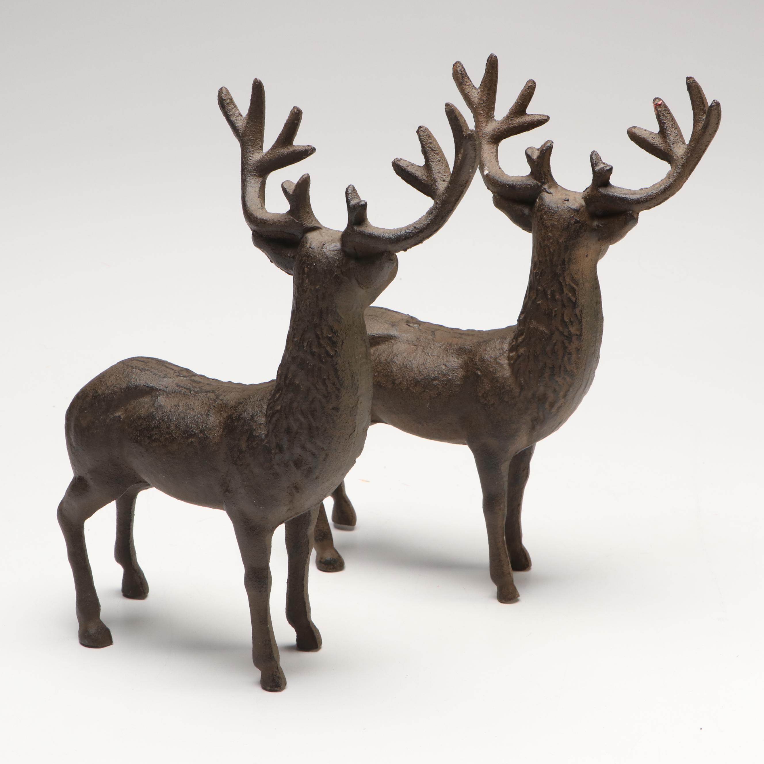 German Style Gilt Cast Metal Stag Figures, Early 20th Century