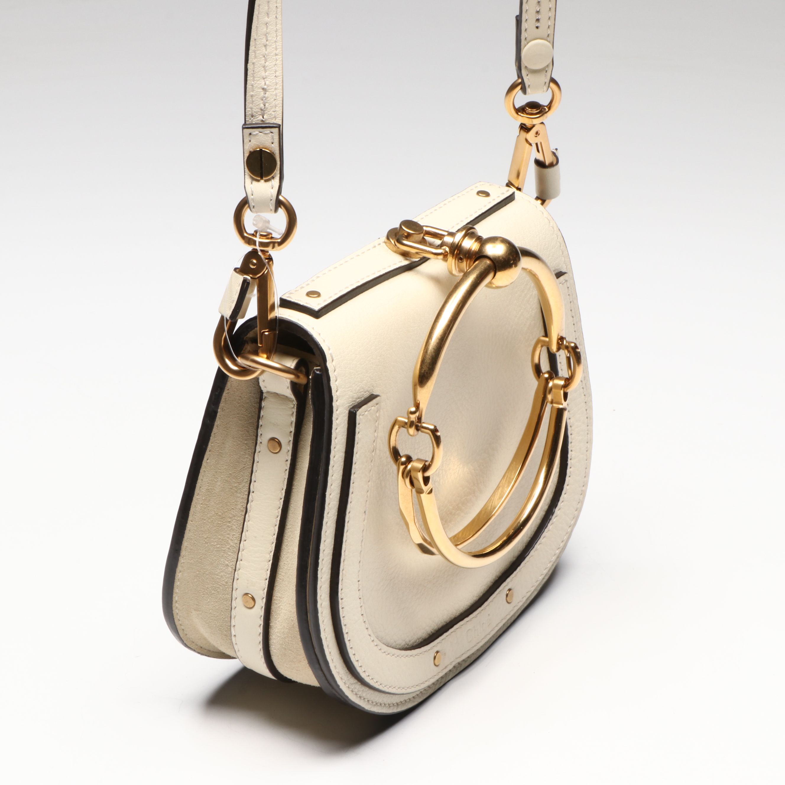 Chloé Small Nile Bracelet Bag in White Leather and Suede