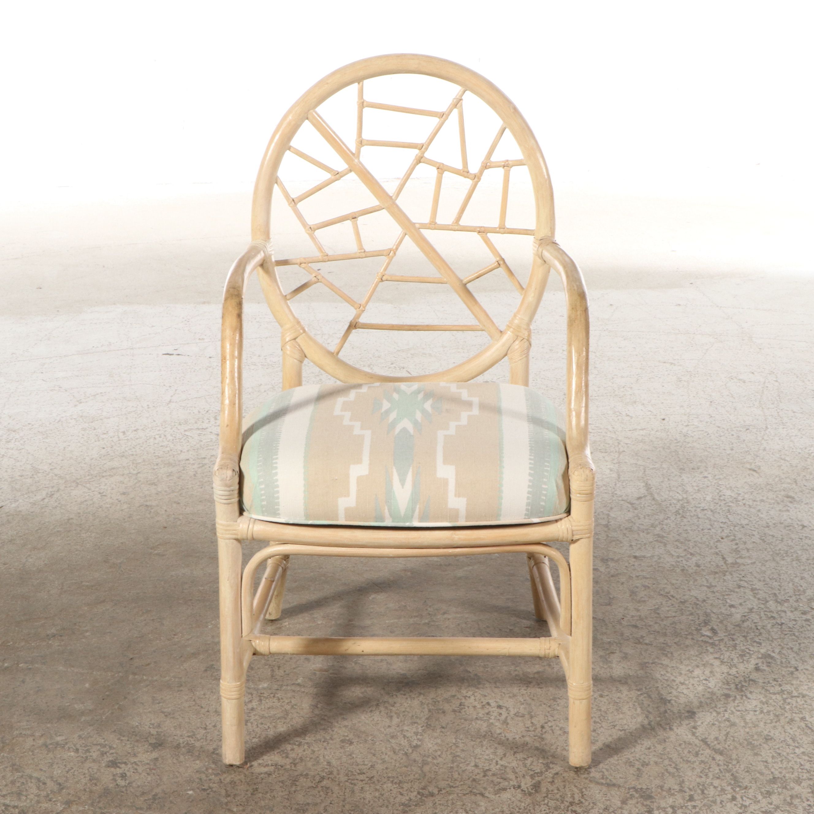 Glass Top Rattan Wheat Sheaf Table with Four "Cracked Ice" Stye Chairs