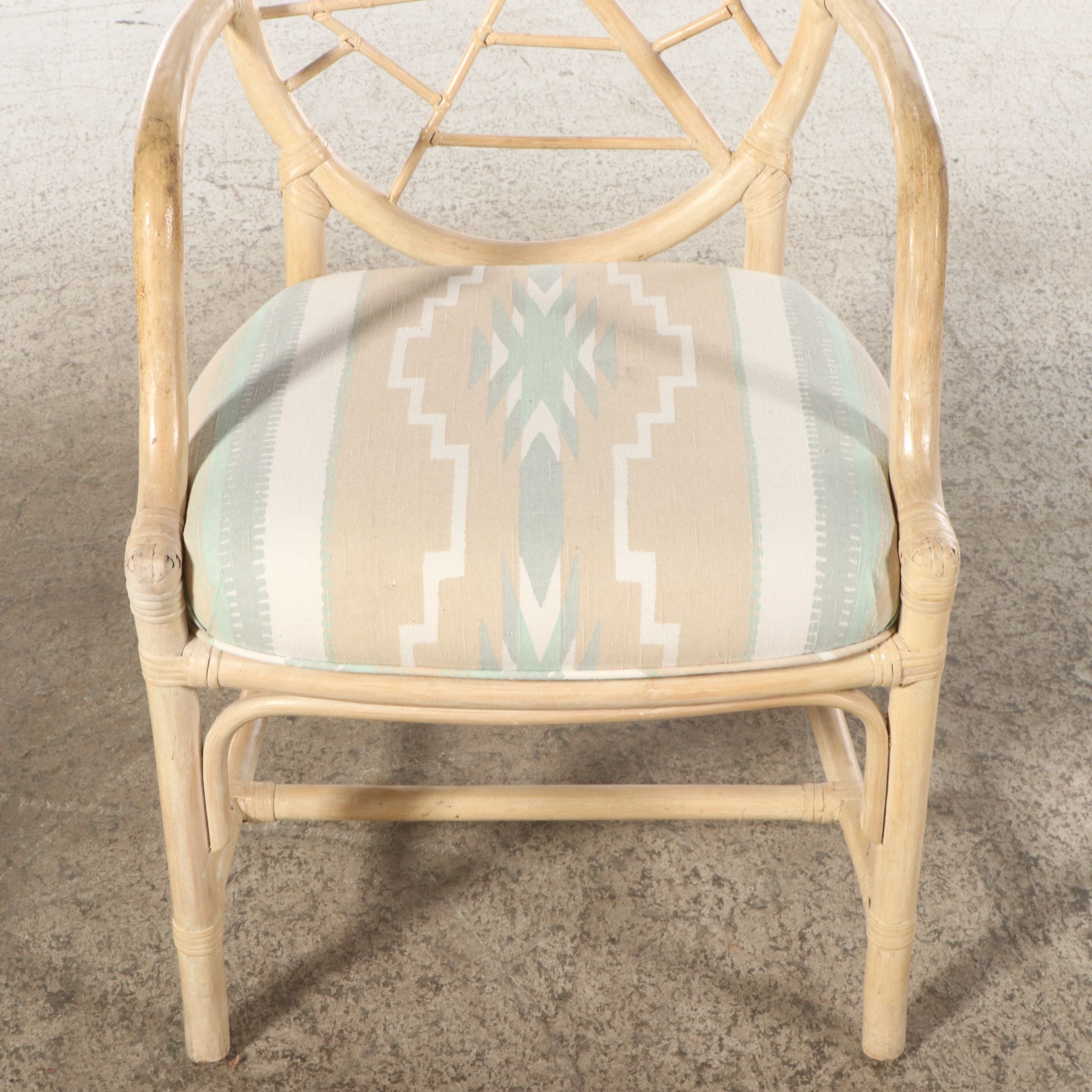 Glass Top Rattan Wheat Sheaf Table with Four "Cracked Ice" Stye Chairs