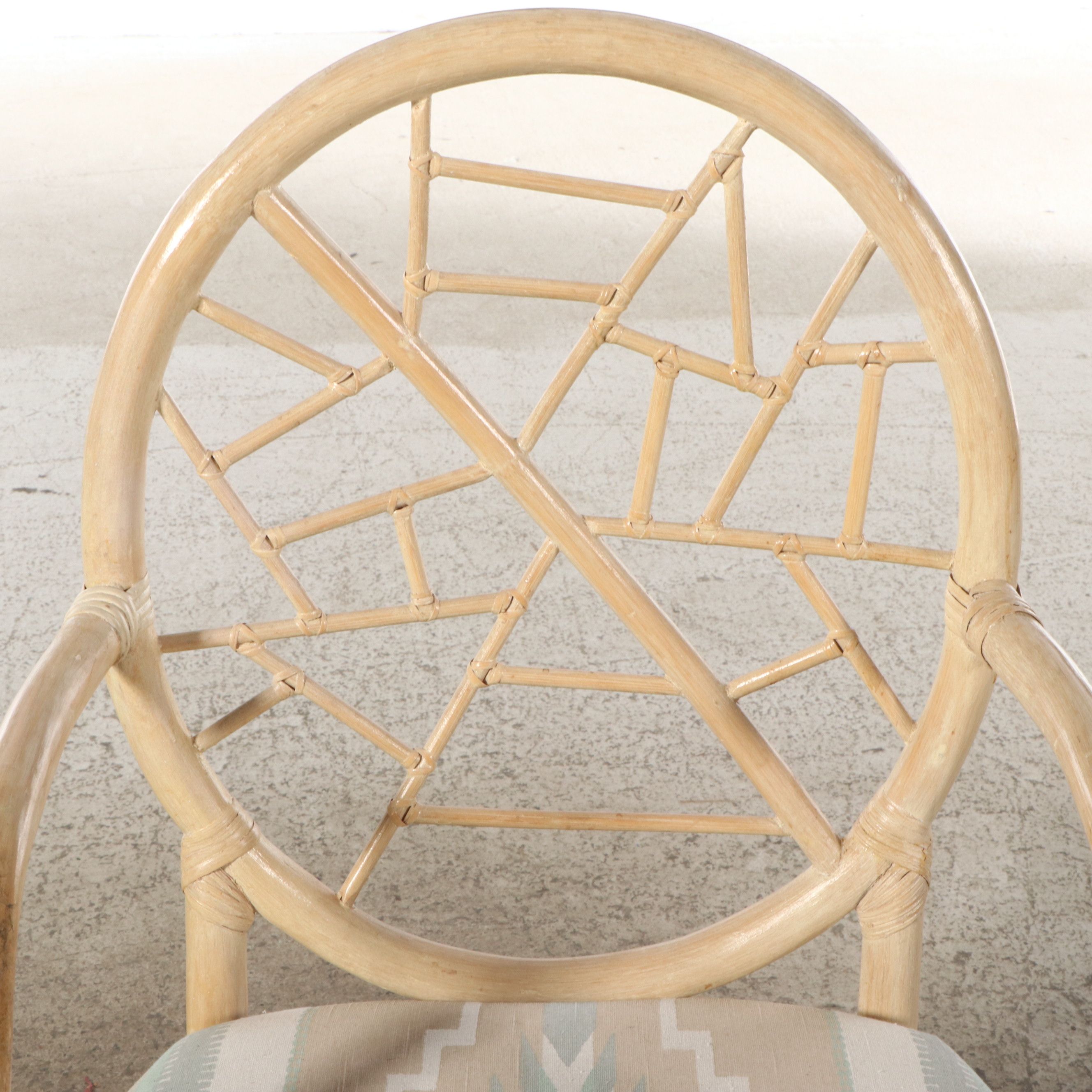 Glass Top Rattan Wheat Sheaf Table with Four "Cracked Ice" Stye Chairs