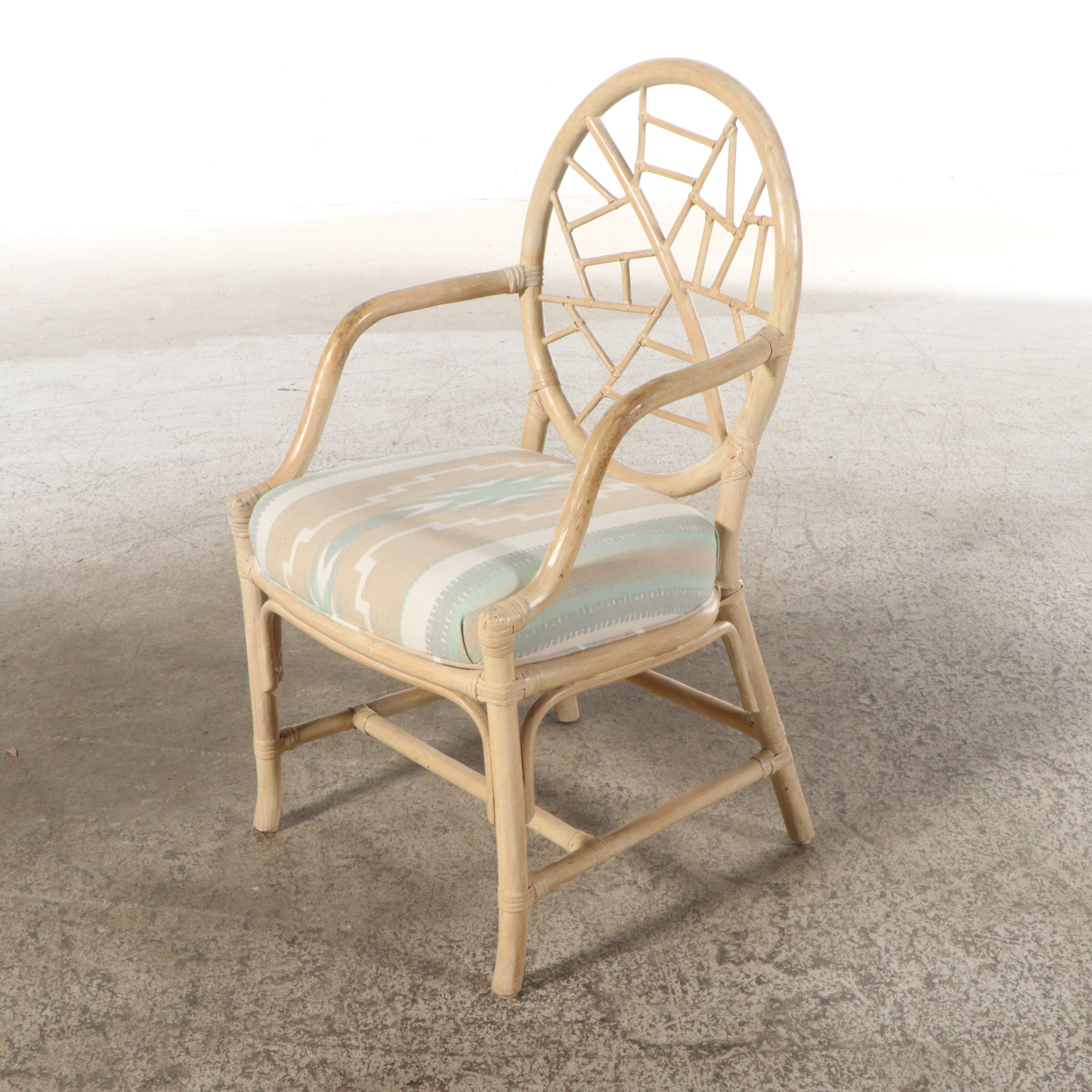 Glass Top Rattan Wheat Sheaf Table with Four "Cracked Ice" Stye Chairs