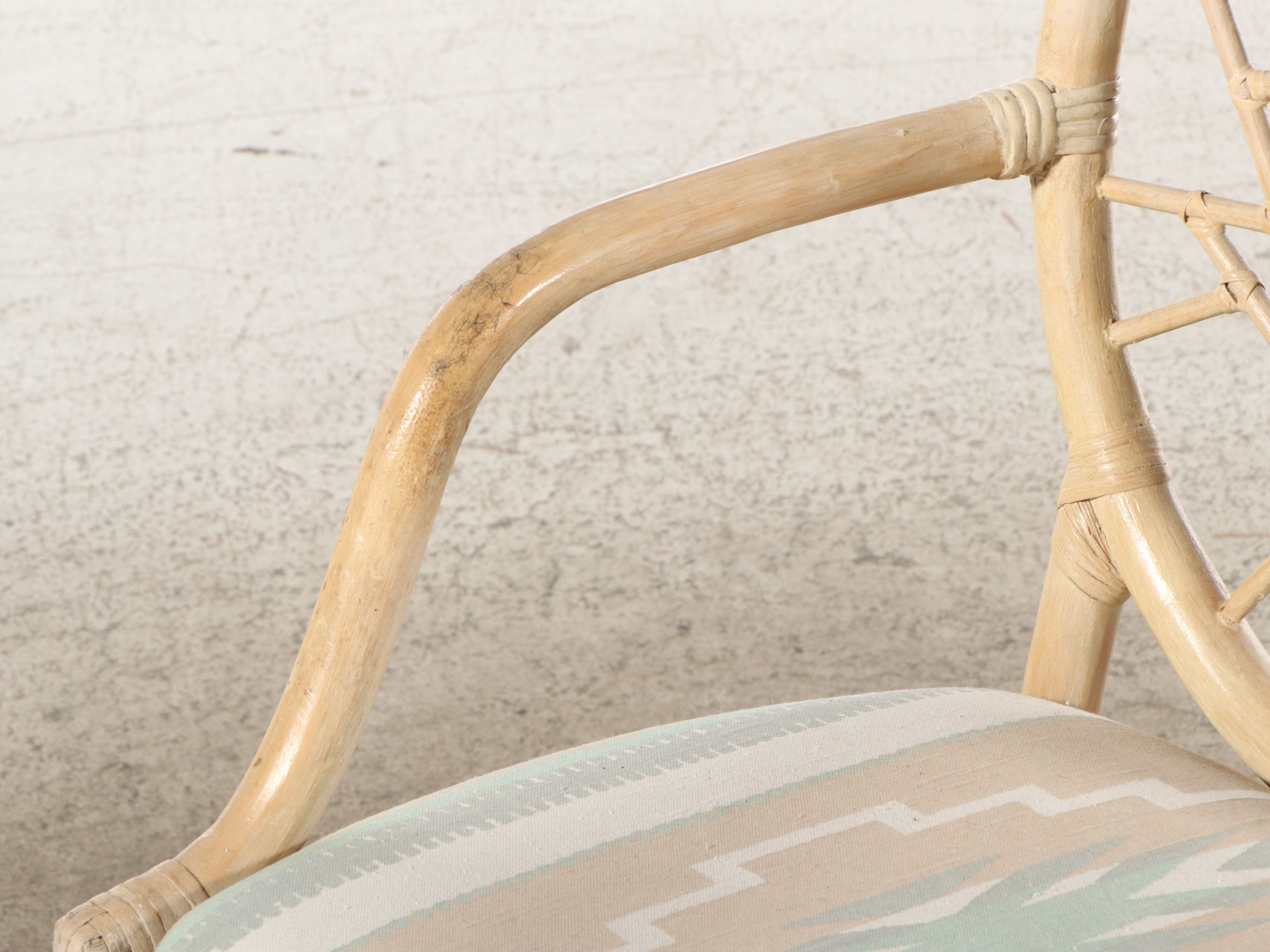 Glass Top Rattan Wheat Sheaf Table with Four "Cracked Ice" Stye Chairs